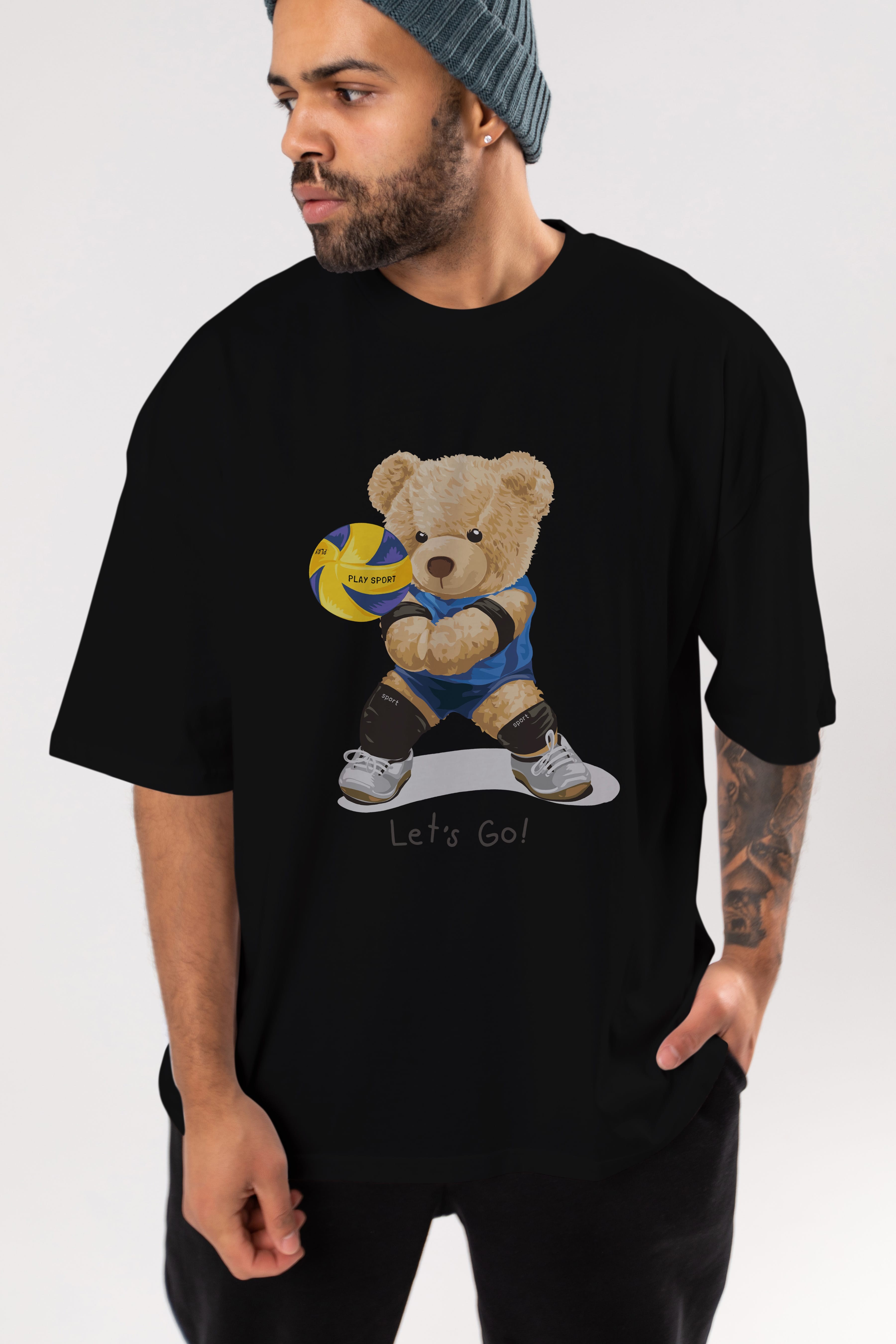 Teddy Bear Lets Go Ön Baskılı Oversize t-shirt Erkek Kadın Unisex %100 Pamuk