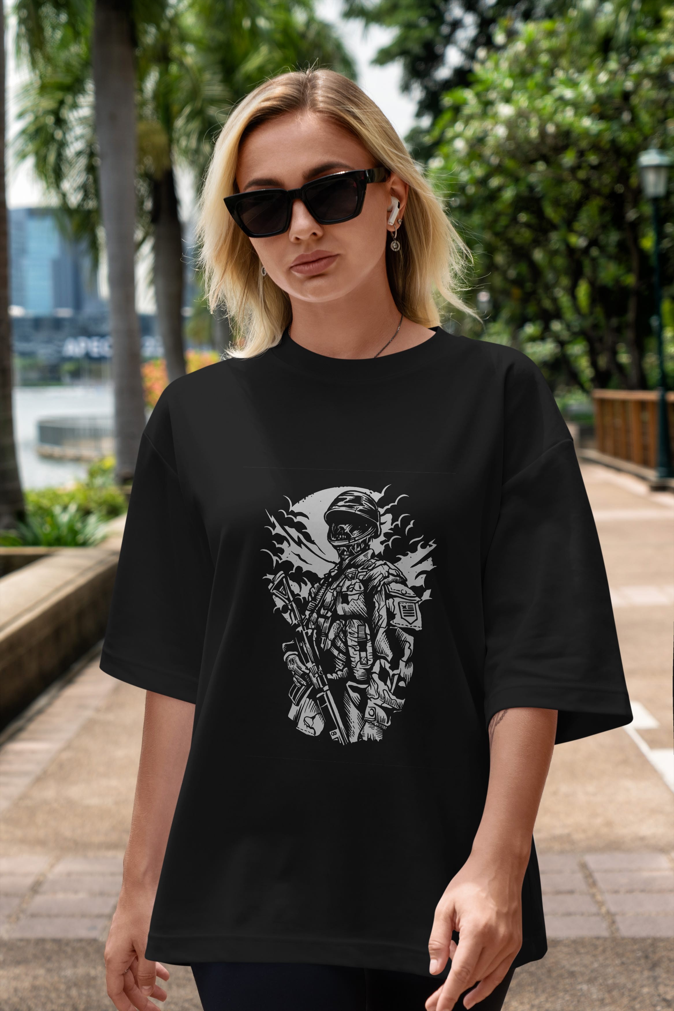 Zombie Soldier Ön Baskılı Oversize t-shirt Erkek Kadın Unisex %100 Pamuk tişort
