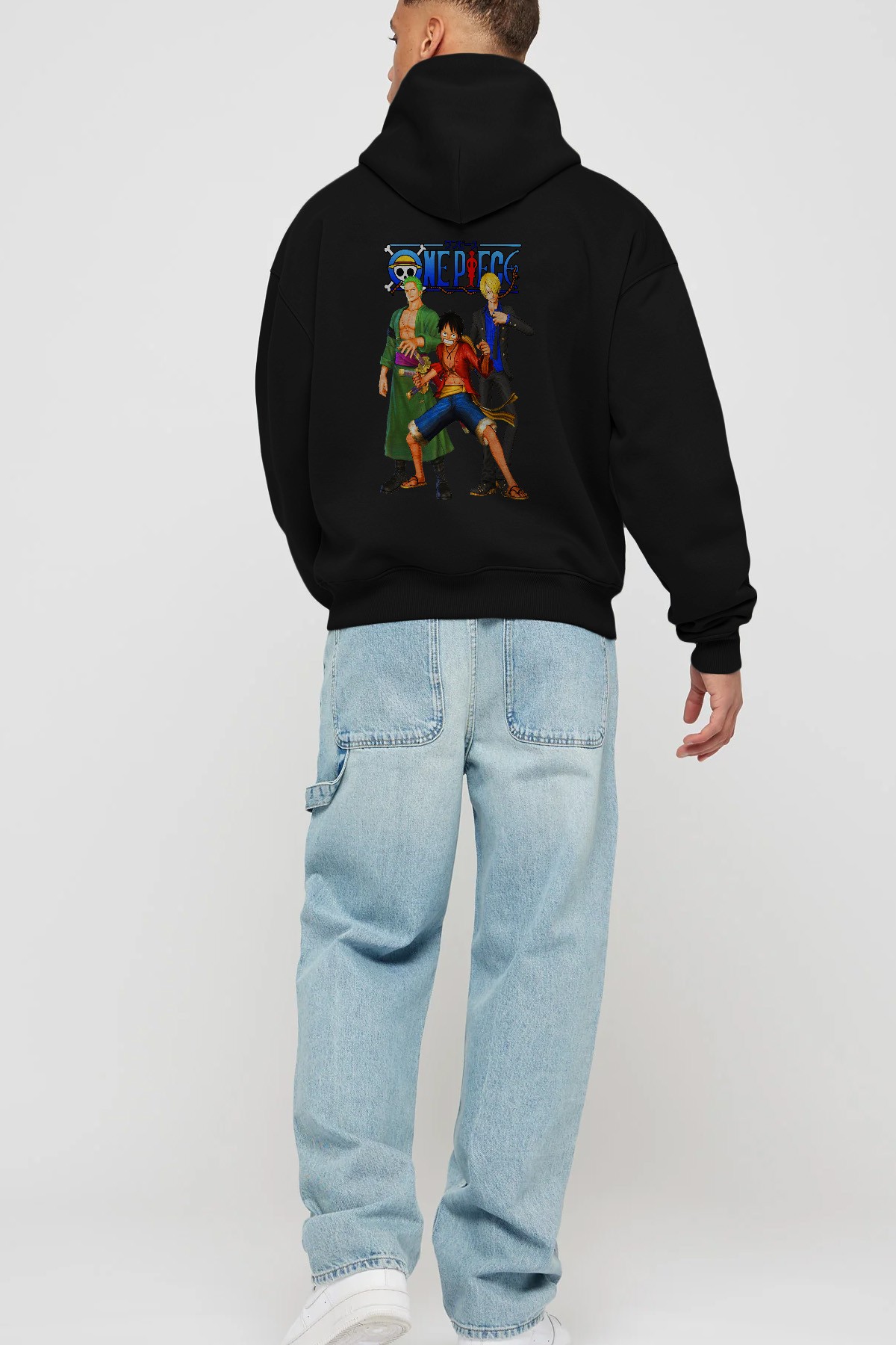 Luffy Sanji Zoro Anime Arka Baskılı Hoodie Oversize Kapüşonlu Sweatshirt Erkek Kadın Unisex