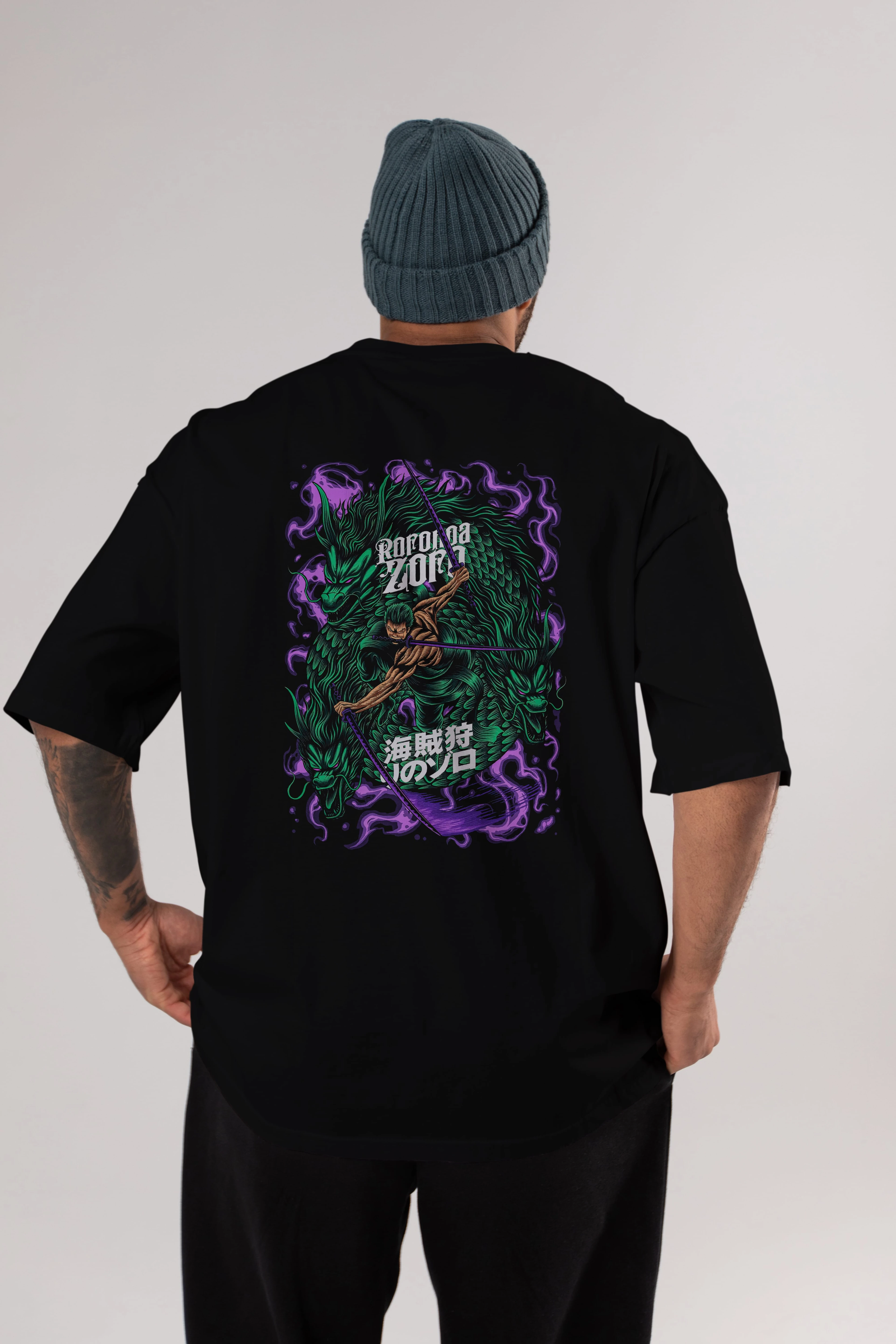 RORONOA ZORO 5 Anime Arka Baskılı Oversize t-shirt Erkek Kadın Unisex