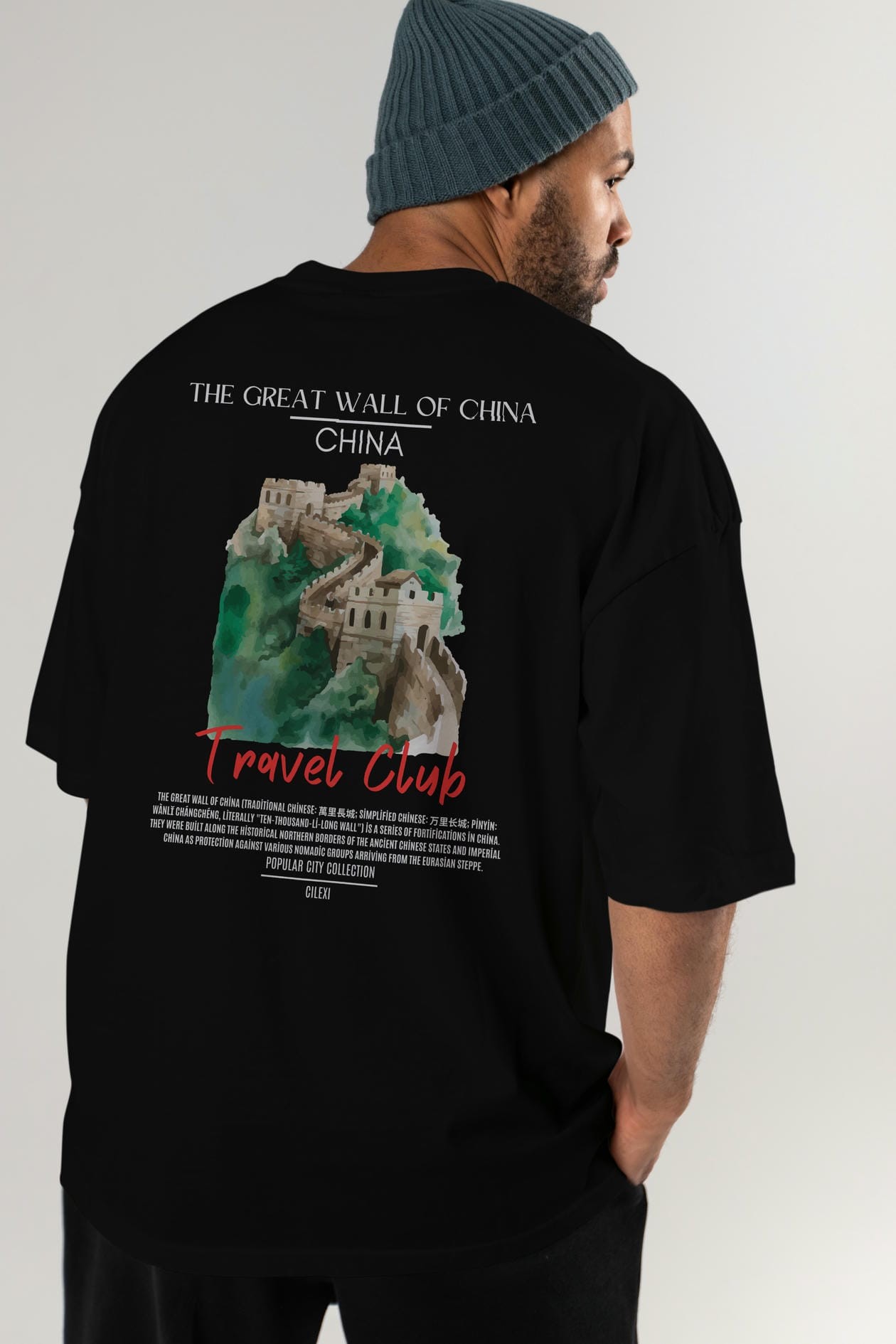 The Great Wall Of China Arka Baskılı Oversize t-shirt Erkek Kadın Pamuk Bisiklet Yaka tişort