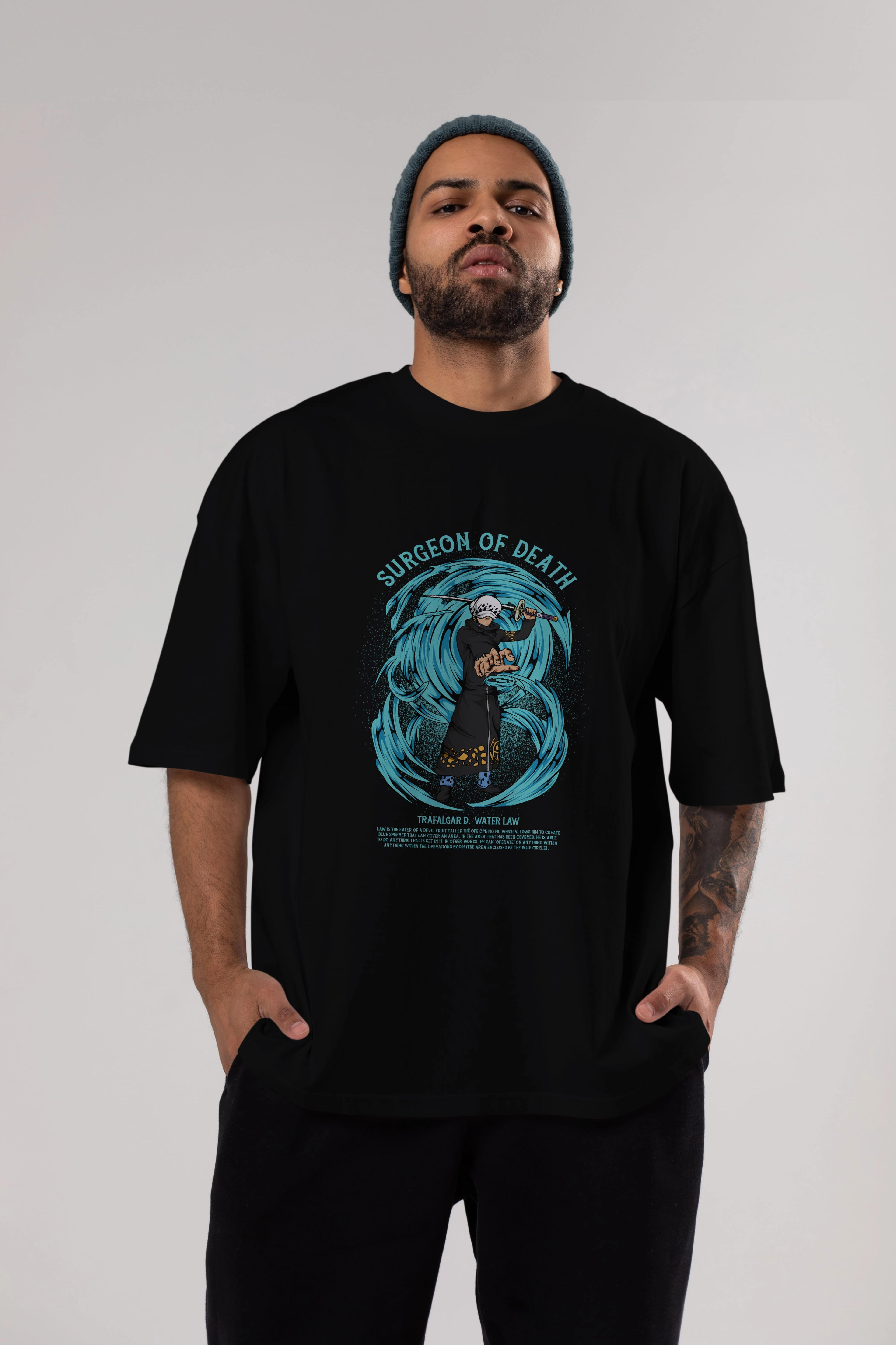 Trafalgad D. Water Law Anime Ön Baskılı Oversize t-shirt %100 pamuk Erkek Kadın Unisex