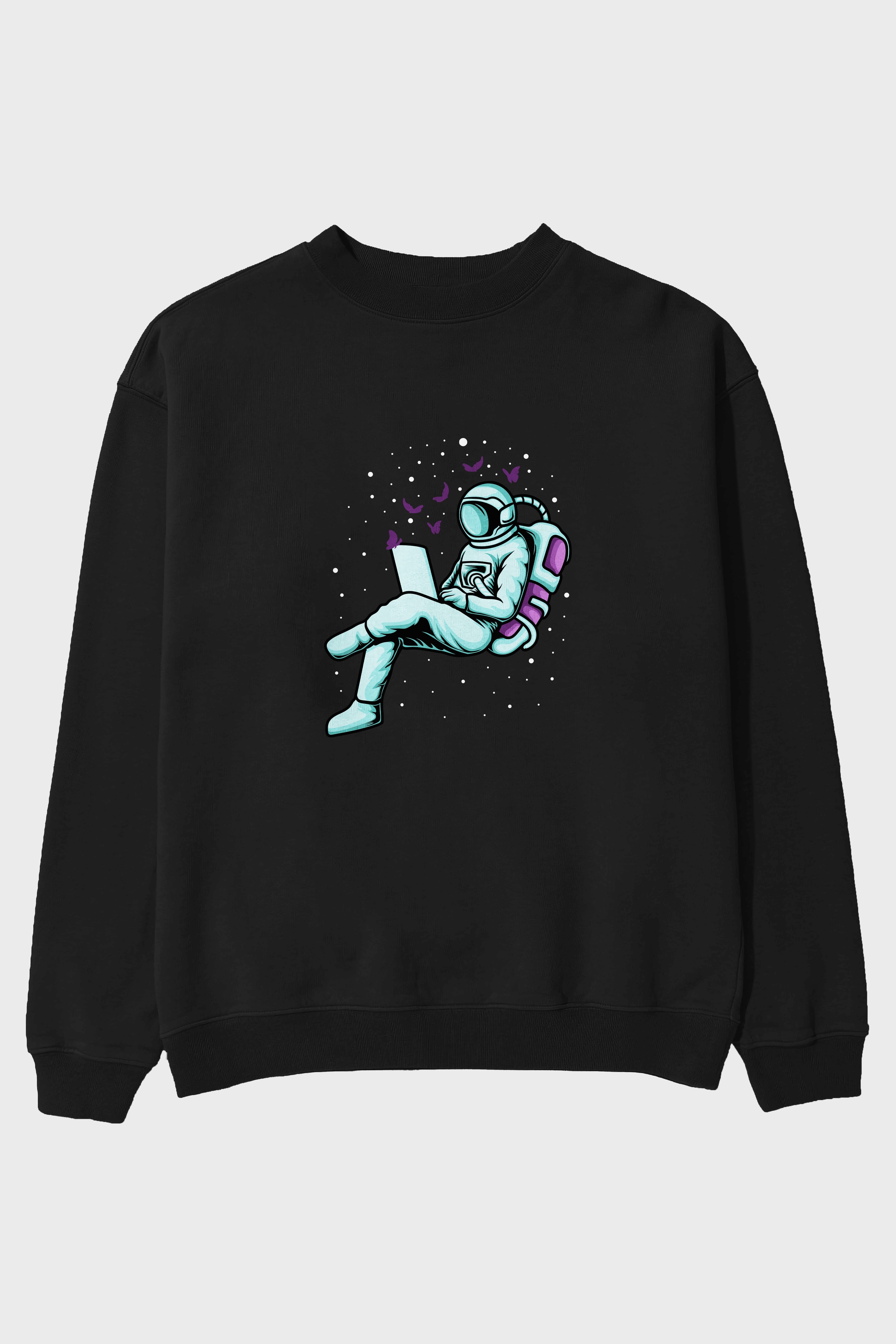Work with Butterflies in Space Ön Baskılı Oversize Sweatshirt Erkek Kadın Unisex