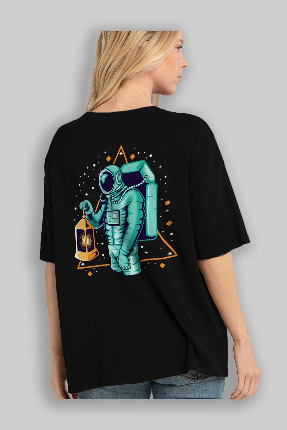 Astronaut Lantern Arka Baskılı Oversize t-shirt Erkek Kadın Unisex