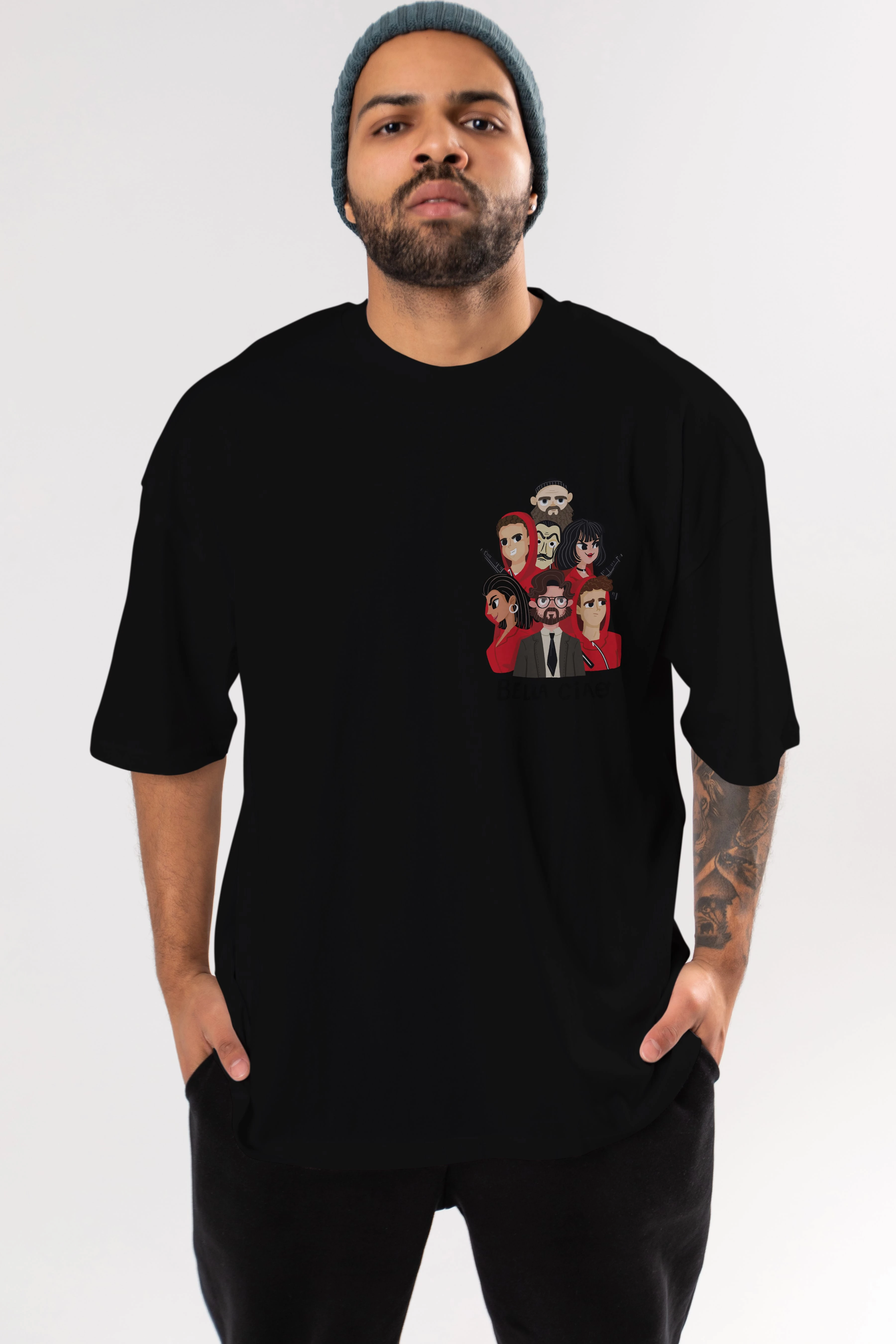 La Casa De Papel (13) Ön Sol Baskılı Oversize t-shirt Erkek Kadın Unisex %100 Pamuk Bisiklet Yaka tişort