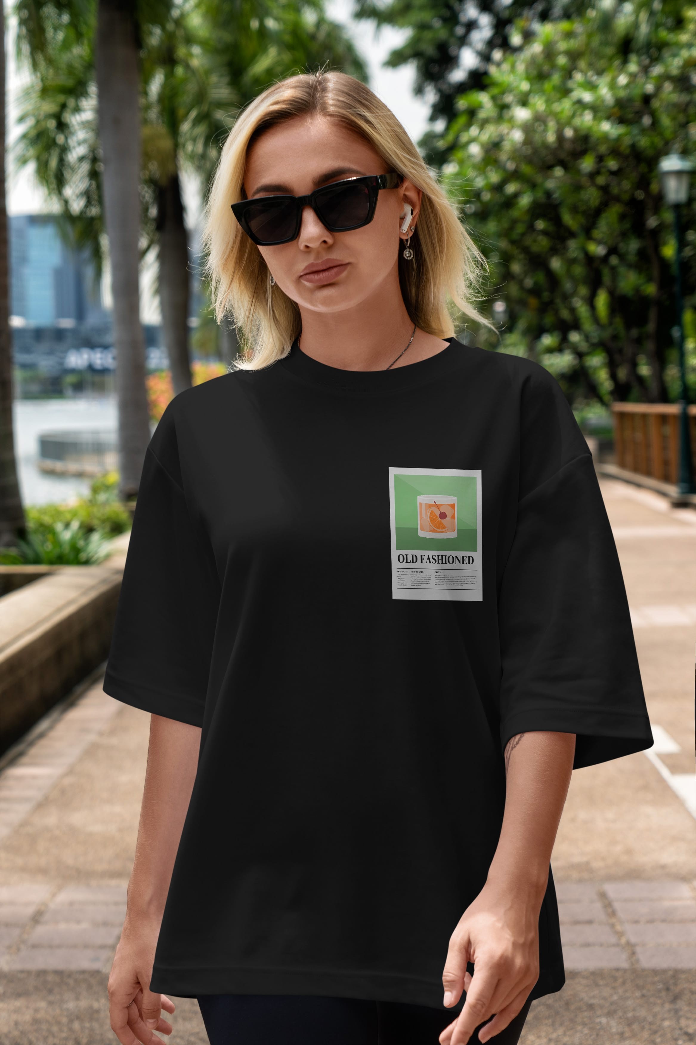 Old Fashioned Ön Sol Baskılı Oversize t-shirt Erkek Kadın Unisex %100 Pamuk Bisiklet Yaka tişort