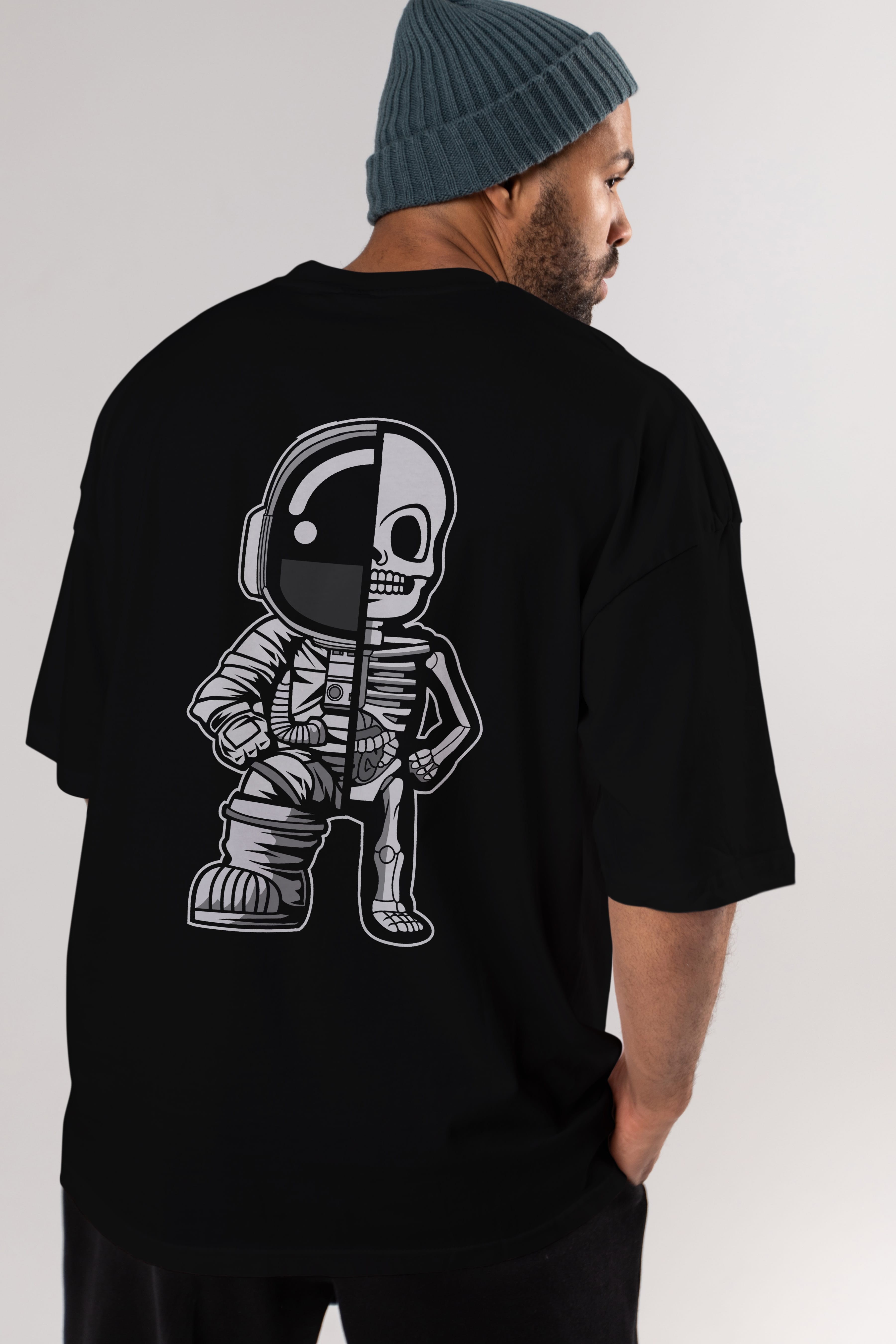 Astronaut Half Skeleton Arka Baskılı Oversize t-shirt Erkek Kadın Unisex