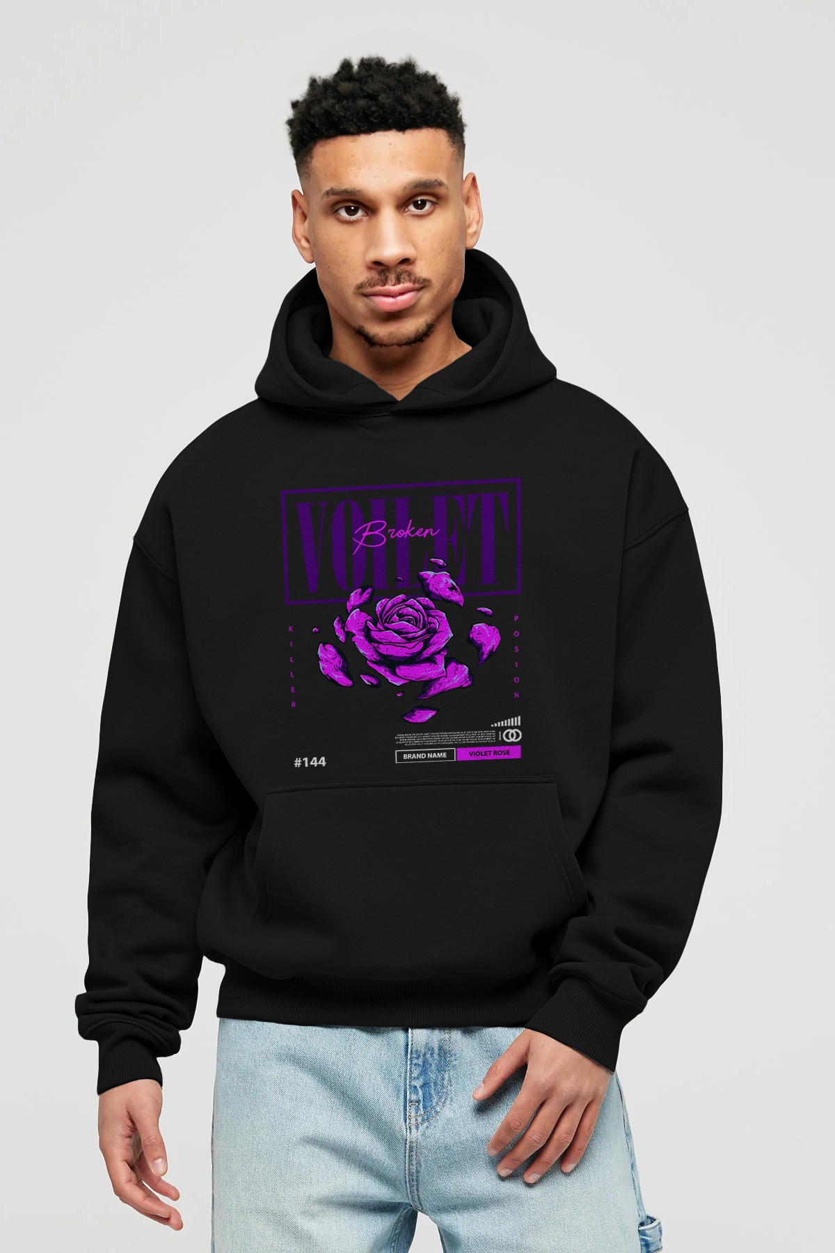 Voilet Broken Ön Baskılı Hoodie Oversize Kapüşonlu Sweatshirt Erkek Kadın Unisex