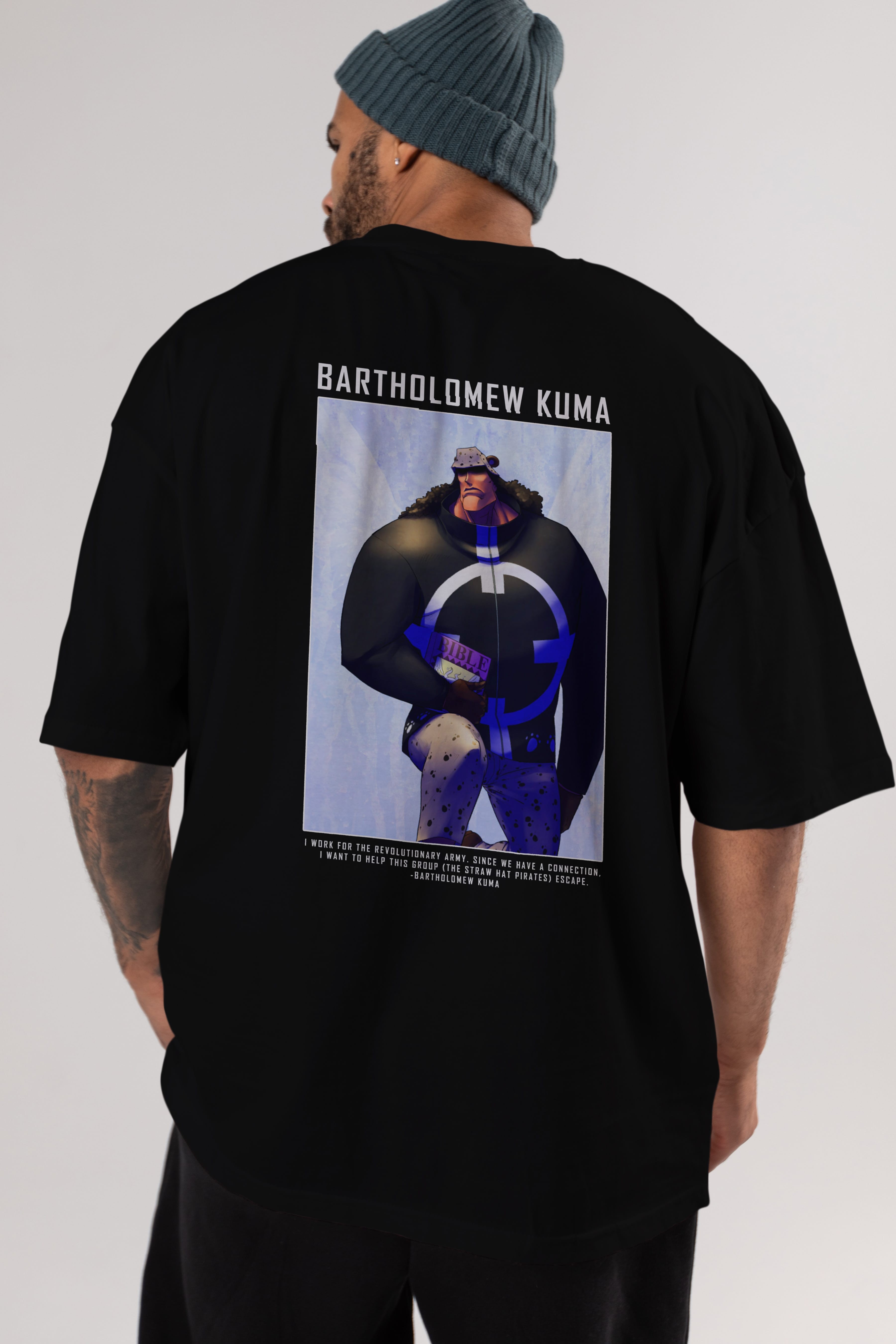 Bartholomew Kuma Anime Arka Baskılı Oversize t-shirt Erkek Kadın Unisex %100 pamuk tişort