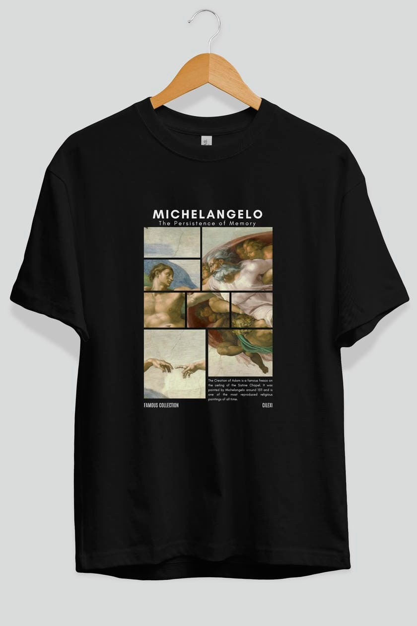 Michelangelo ön Baskılı Oversize t-shirt Erkek Kadın Bisiklet Yaka Pamuk tişort