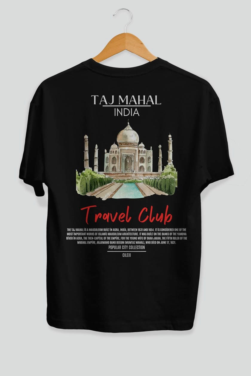 Taj Mahal İndia Arka Baskılı Oversize t-shirt Erkek Kadın Pamuk Bisiklet Yaka tişort
