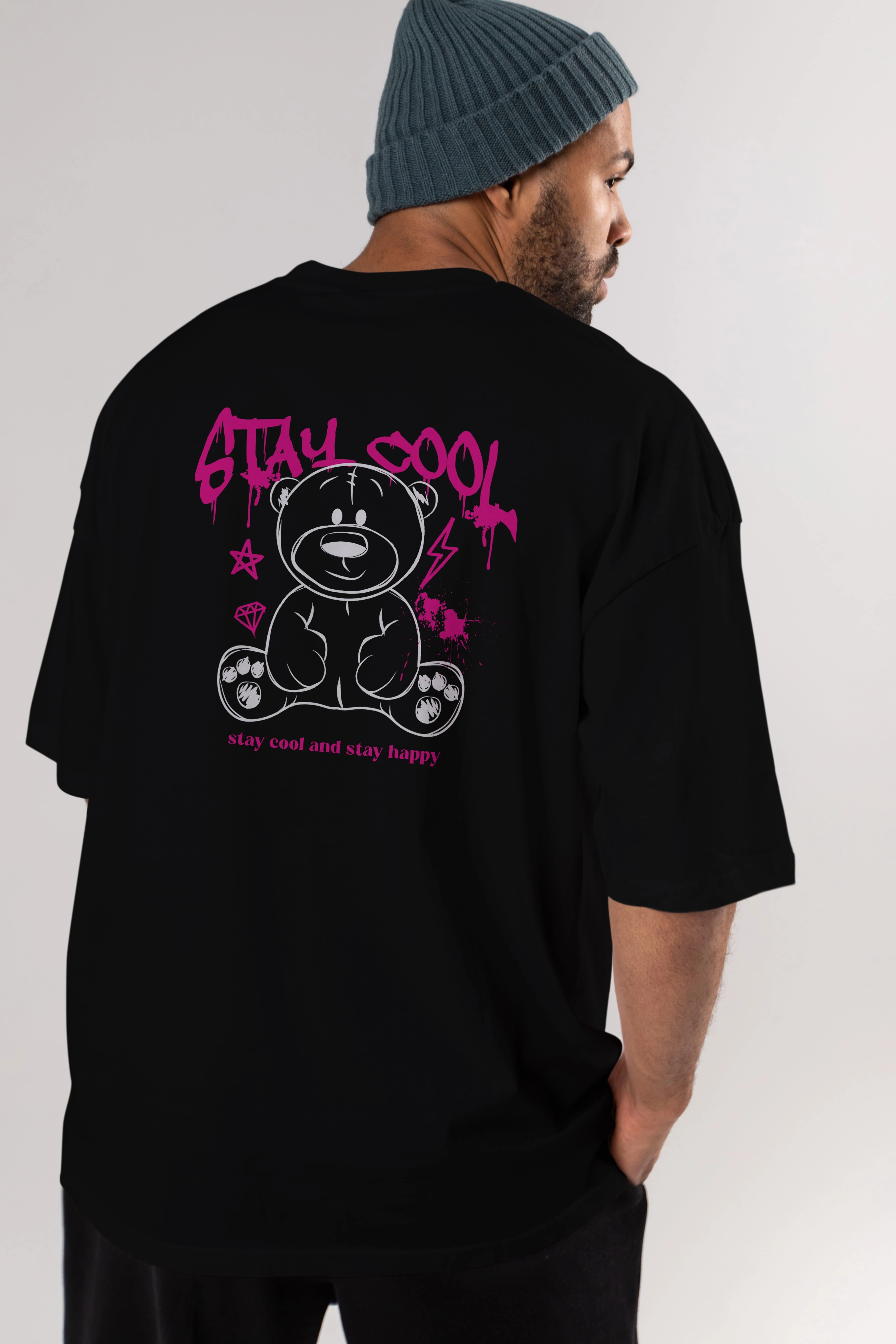 Teddy Bear Stay Cool Arka Baskılı Oversize t-shirt Erkek Kadın Unisex