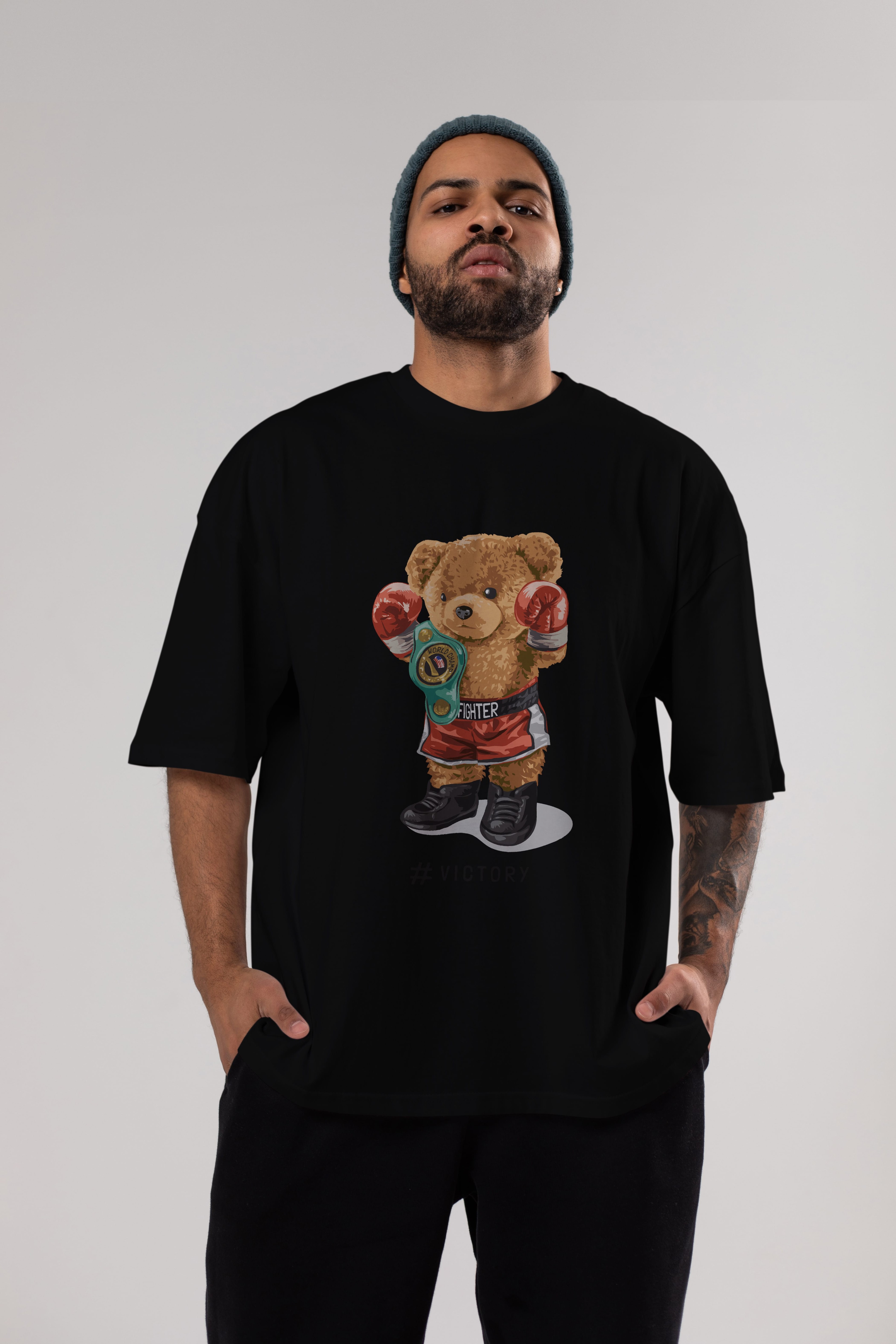 Teddy Bear Victory Ön Baskılı Oversize t-shirt Erkek Kadın Unisex %100 Pamuk