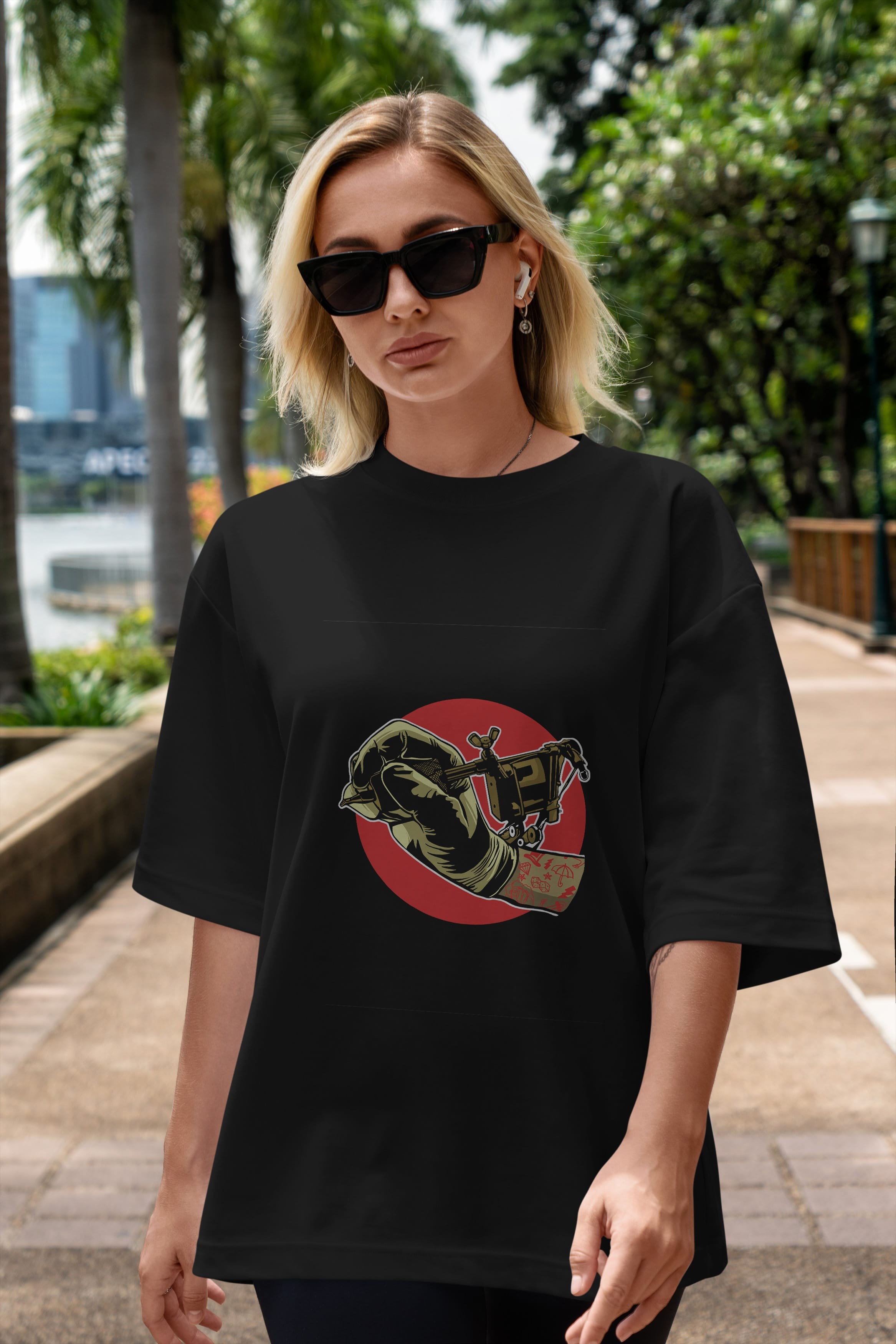 Tattoo Machine ] Ön Baskılı Oversize t-shirt Erkek Kadın Unisex %100 Pamuk tişort