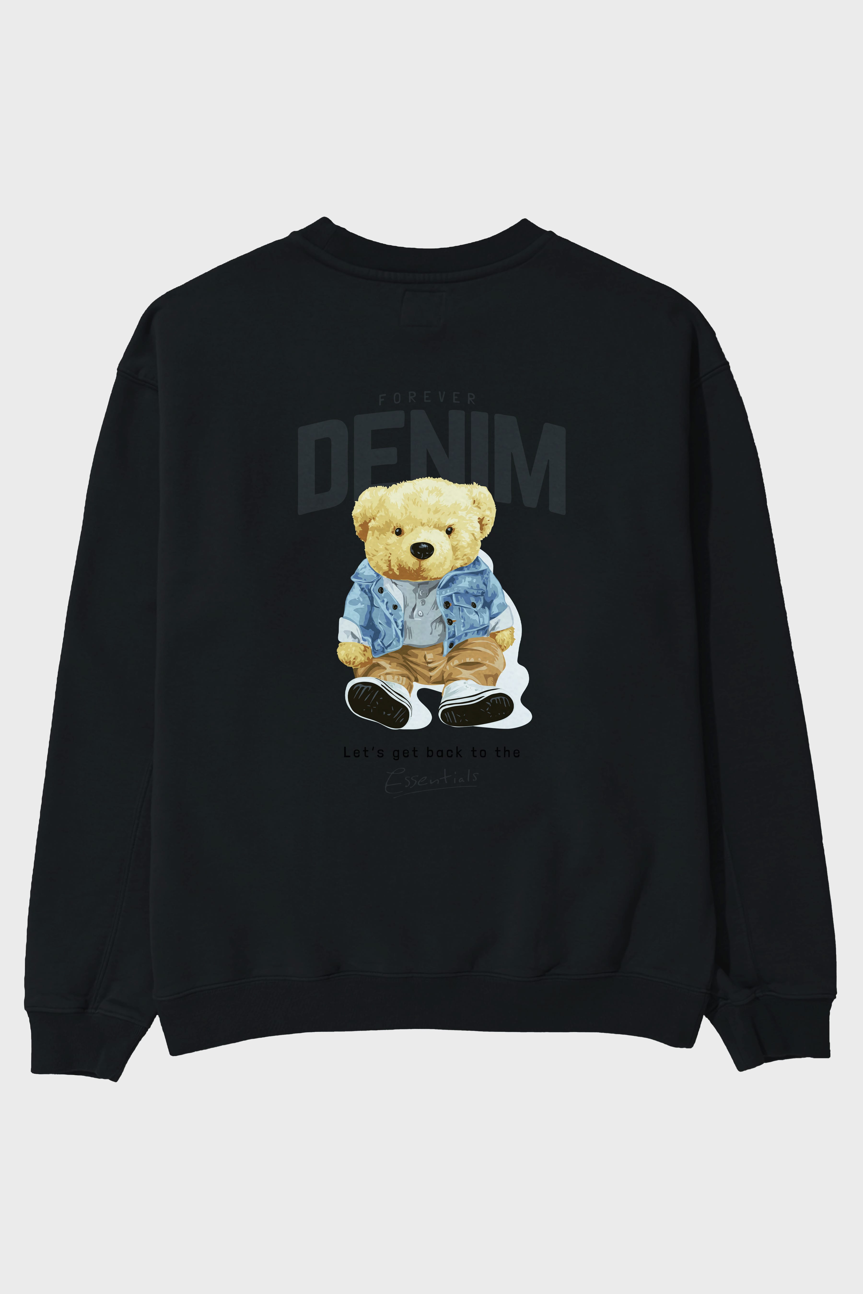 Teddy Bear Forever Denim Arka Baskılı Oversize Sweatshirt Erkek Kadın Unisex