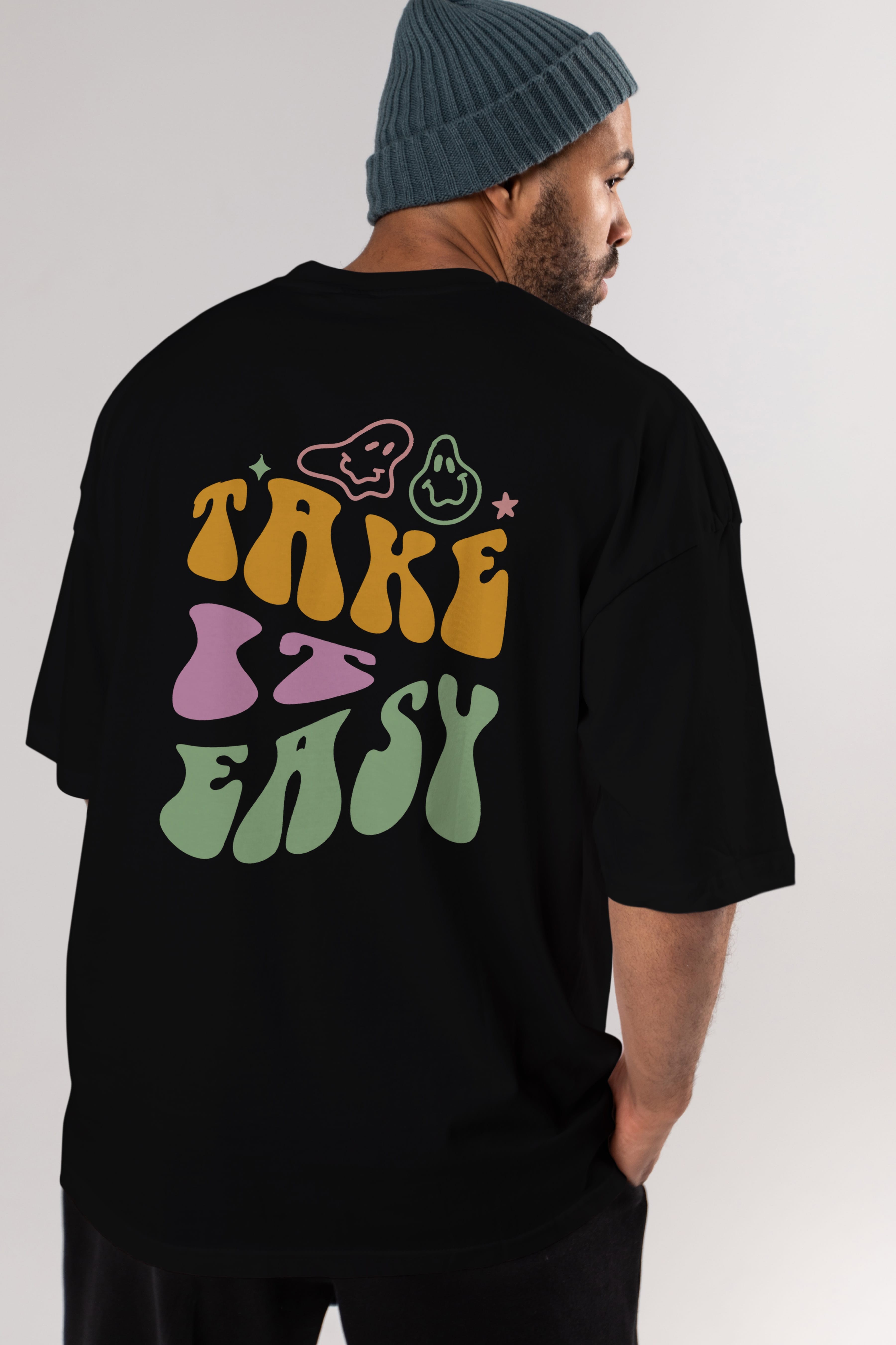 Take it Easy Yazılı Arka Baskılı Oversize t-shirt Erkek Kadın Unisex