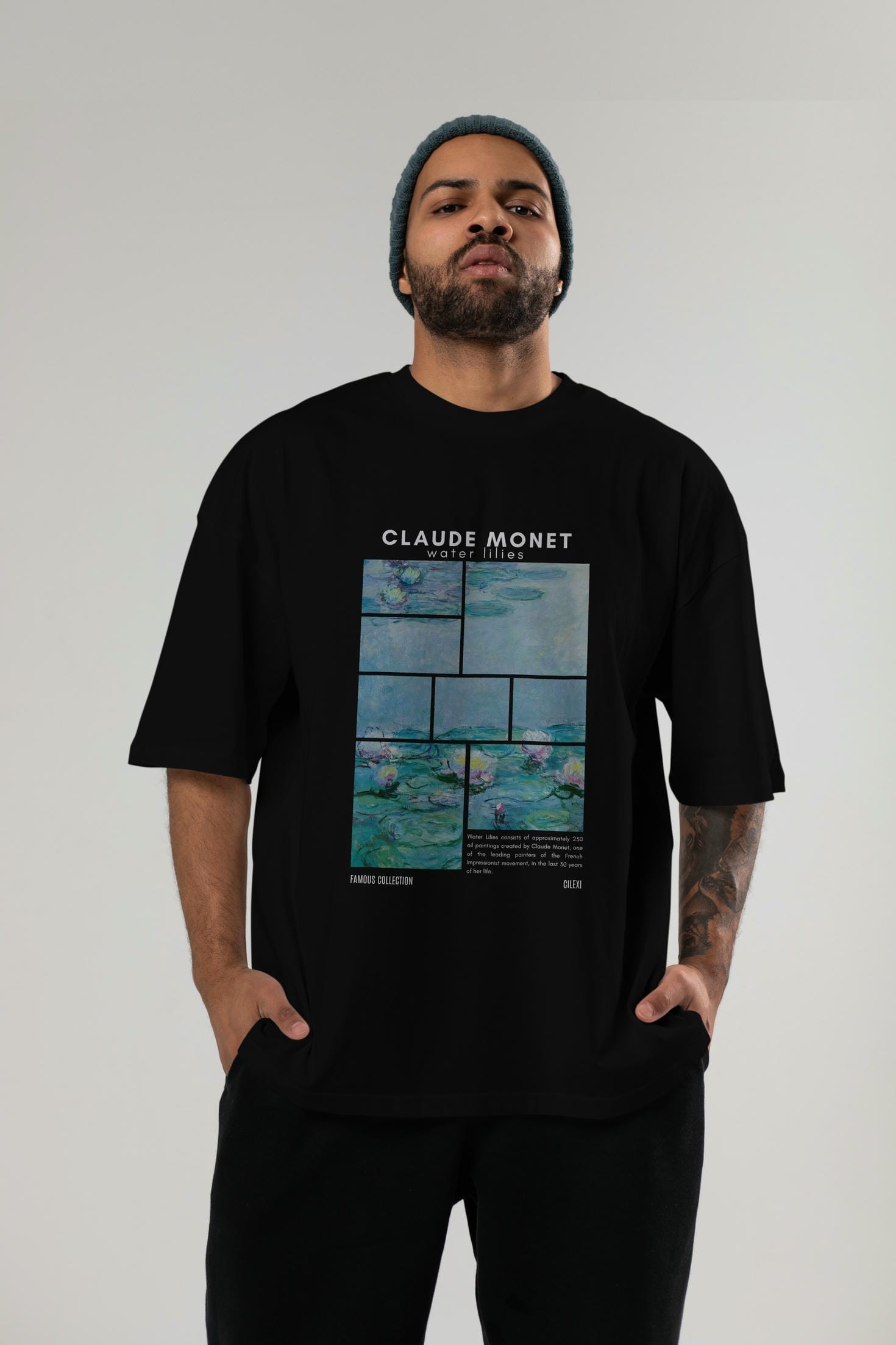 Claude Monet ön Baskılı Oversize t-shirt Erkek Kadın Bisiklet Yaka Pamuk tişort