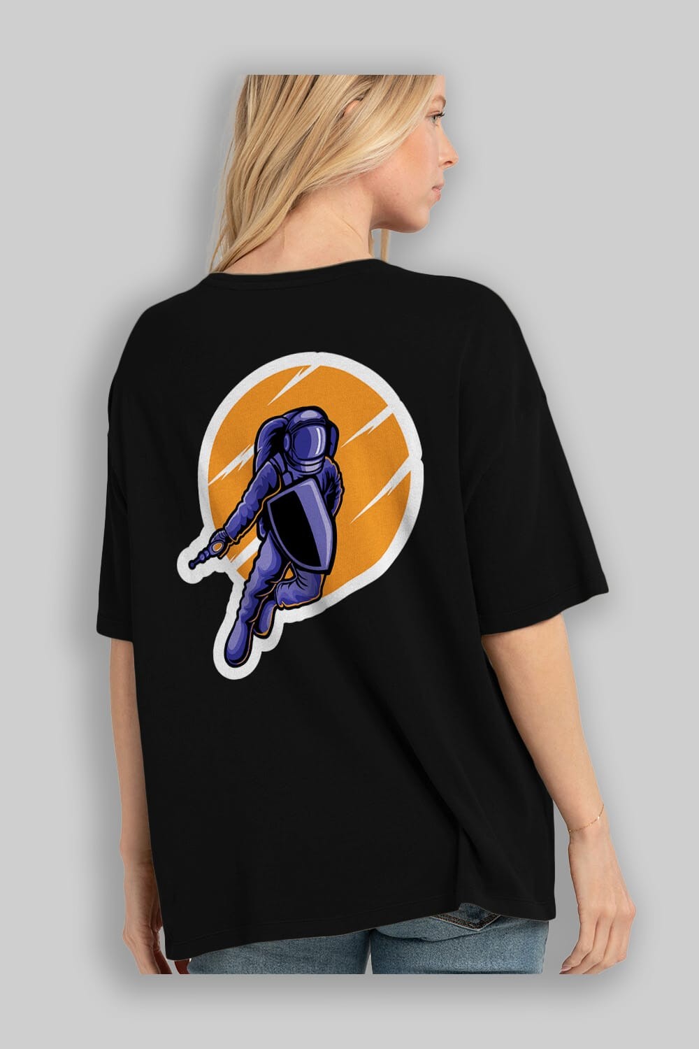 Astro Wars Sticker Arka Baskılı Oversize t-shirt Erkek Kadın Unisex