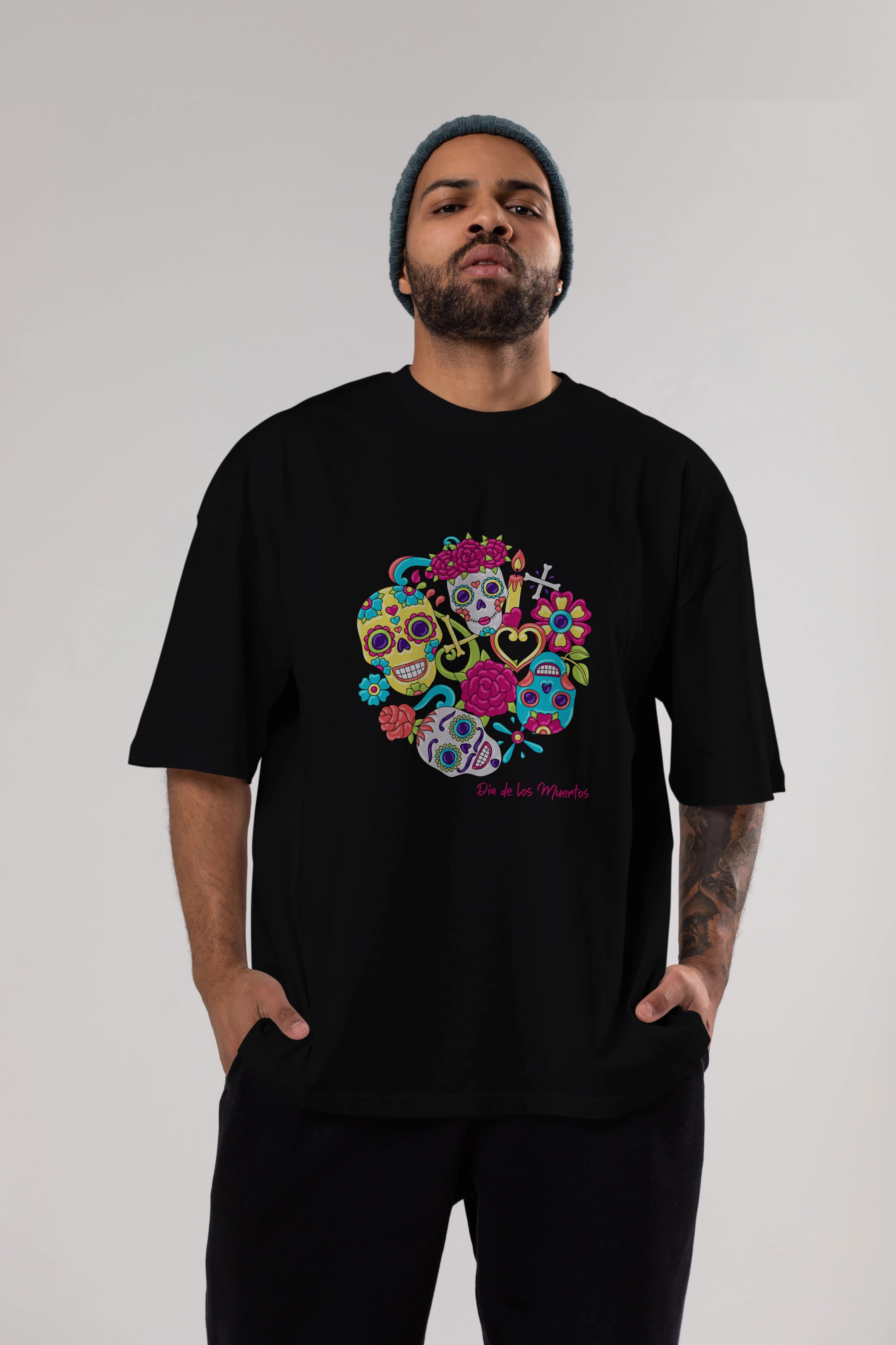 Dia de los Muertos Ön Baskılı Oversize t-shirt Erkek Kadın Unisex