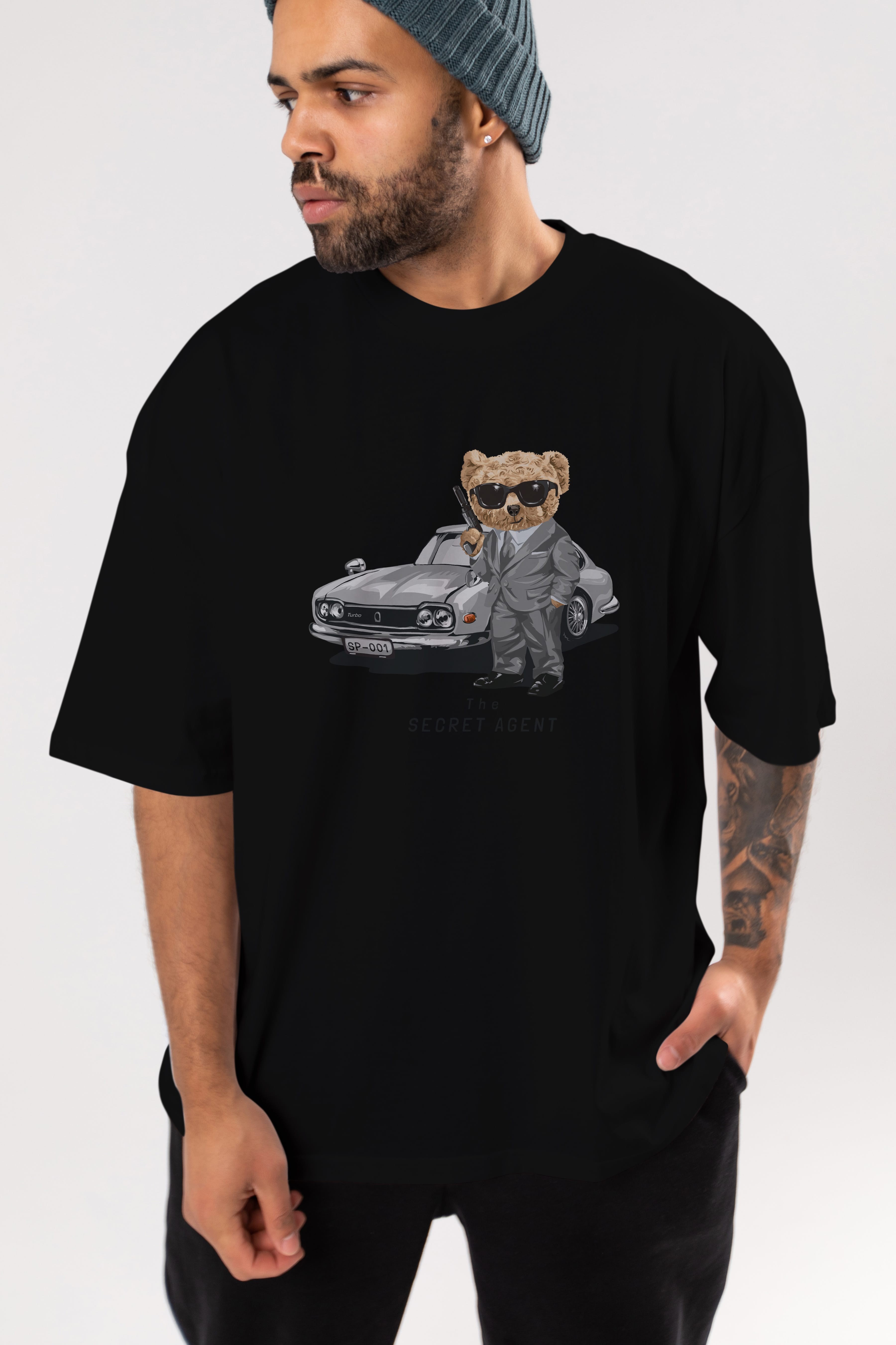 Teddy Bear The Secret Agent Ön Baskılı Oversize t-shirt Erkek Kadın Unisex %100 Pamuk