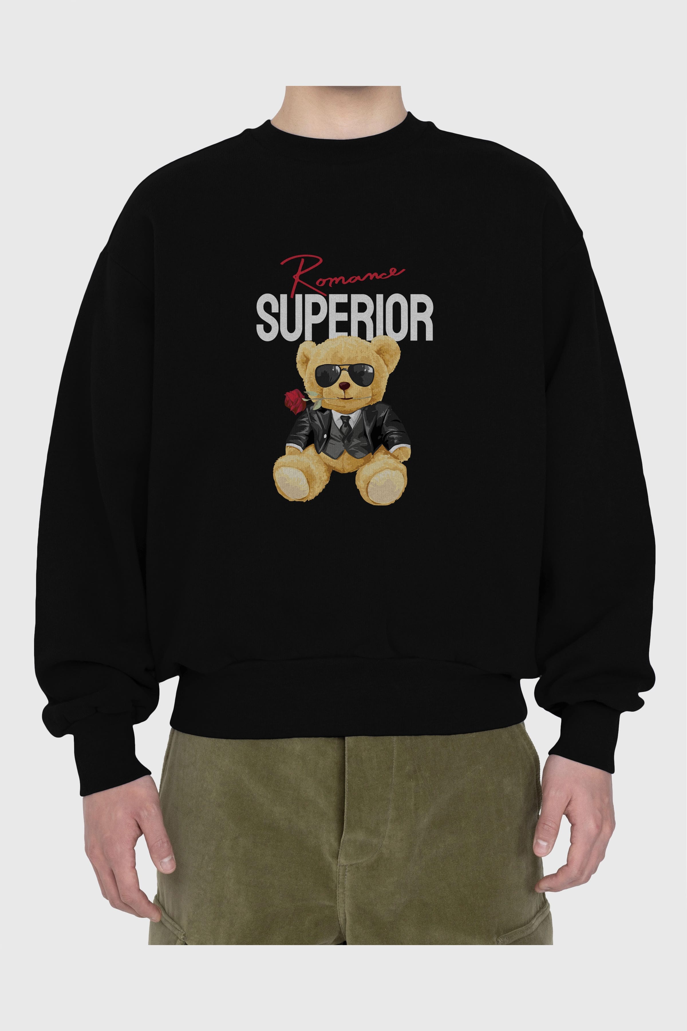Teddy Bear Romance Superior Ön Baskılı Oversize Sweatshirt Erkek Kadın Unisex
