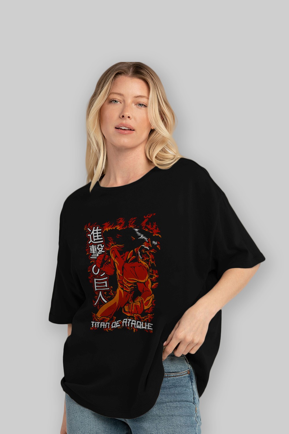 Eren Yeager Anime Ön Baskılı Oversize t-shirt Erkek Kadın Unisex