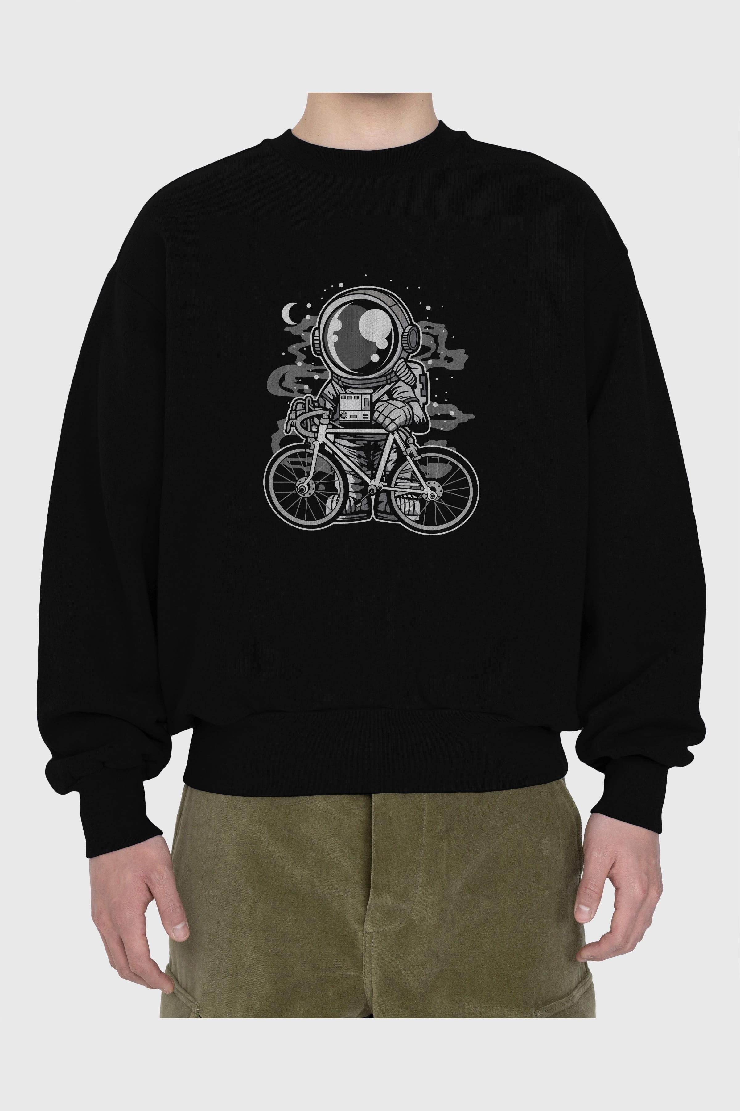Bicycle Astronaut Ön Baskılı Oversize Sweatshirt Erkek Kadın Unisex
