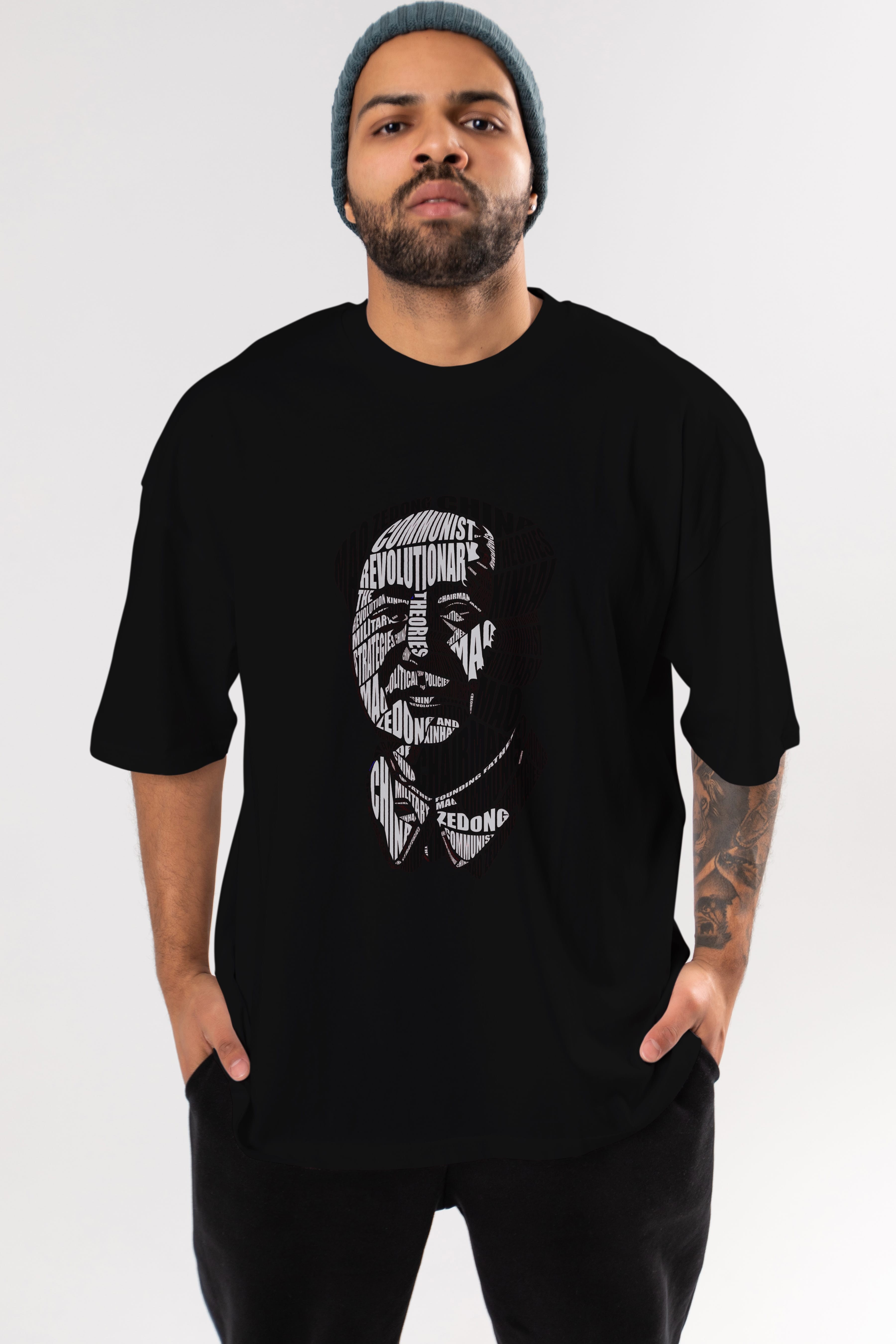 Mao Zedong Calligram Ön Baskılı Oversize t-shirt %100 pamuk Erkek Kadın Unisex