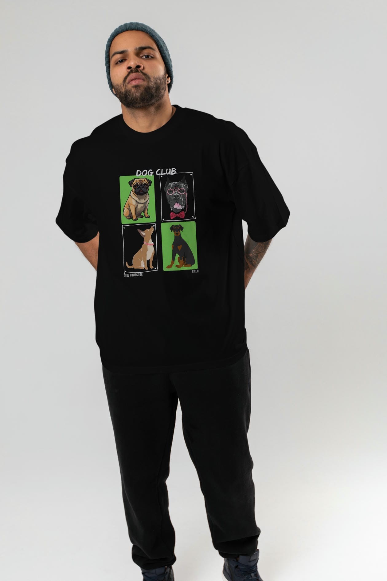 Dog Club ön Baskılı Oversize t-shirt Erkek Kadın %100 Pamuk Bisiklet Yaka tişort