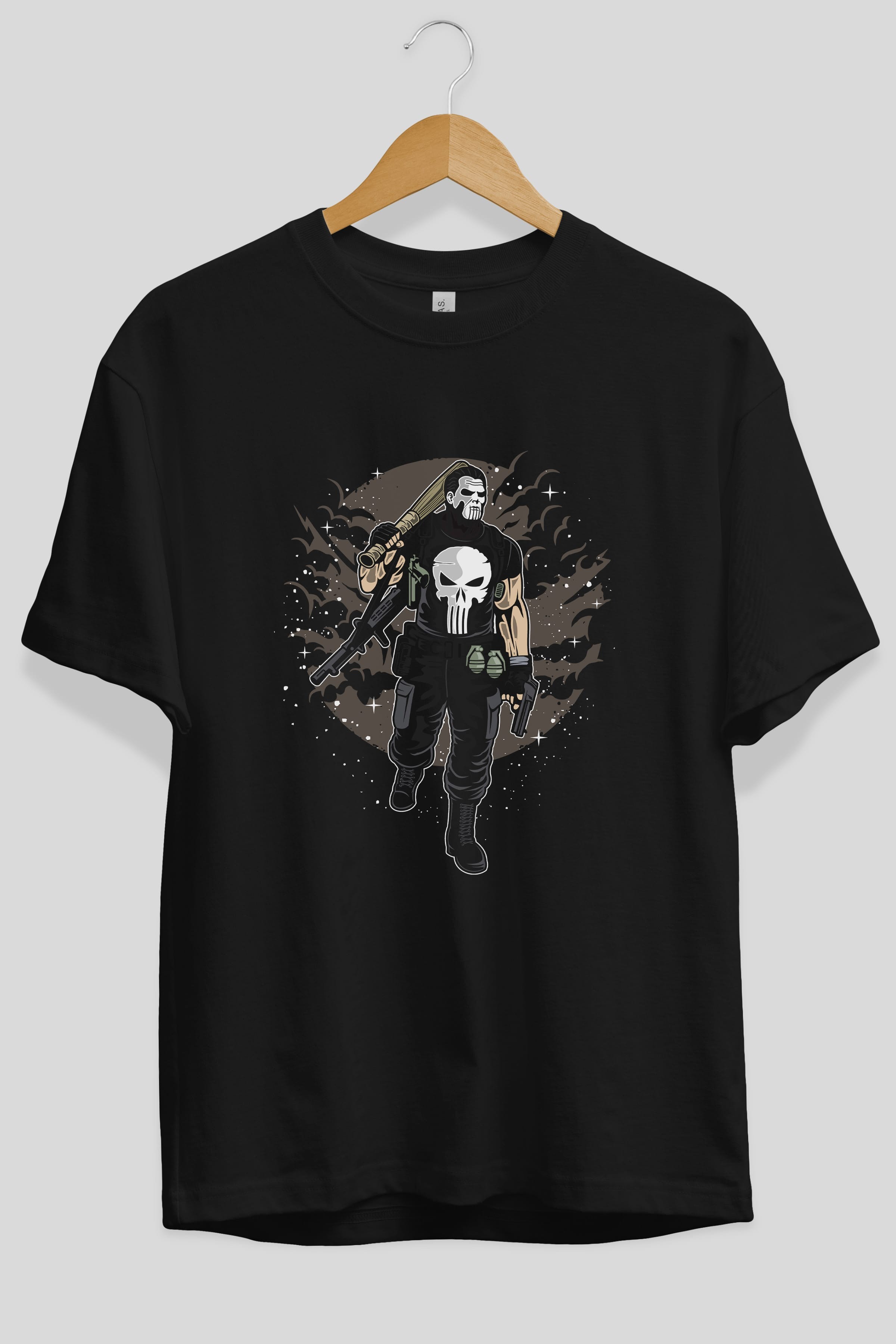 Punisher Ön Baskılı Oversize t-shirt Erkek Kadın Unisex %100 Pamuk tişort