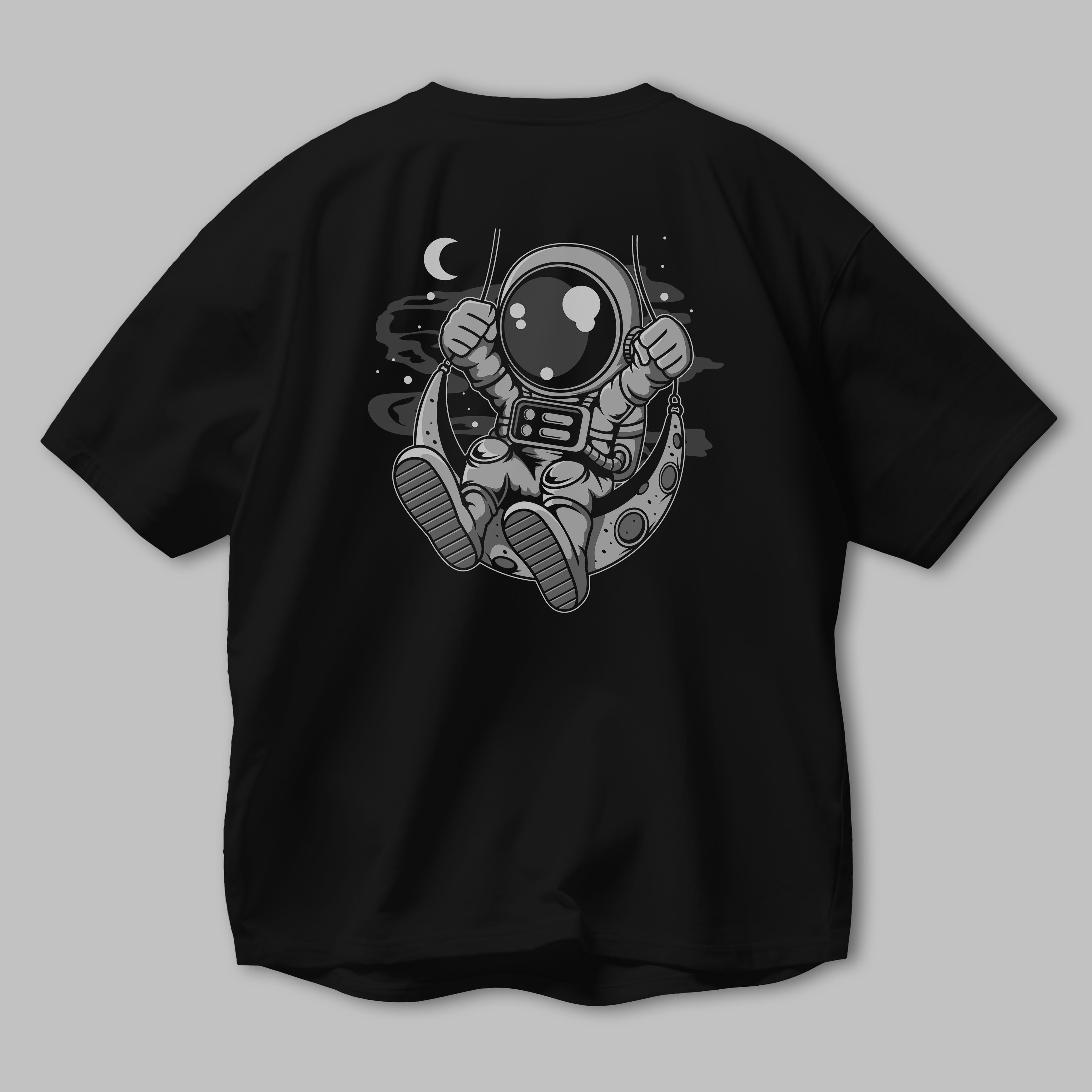 Astronaut Moon Swinger Arka Baskılı Oversize t-shirt Erkek Kadın Unisex