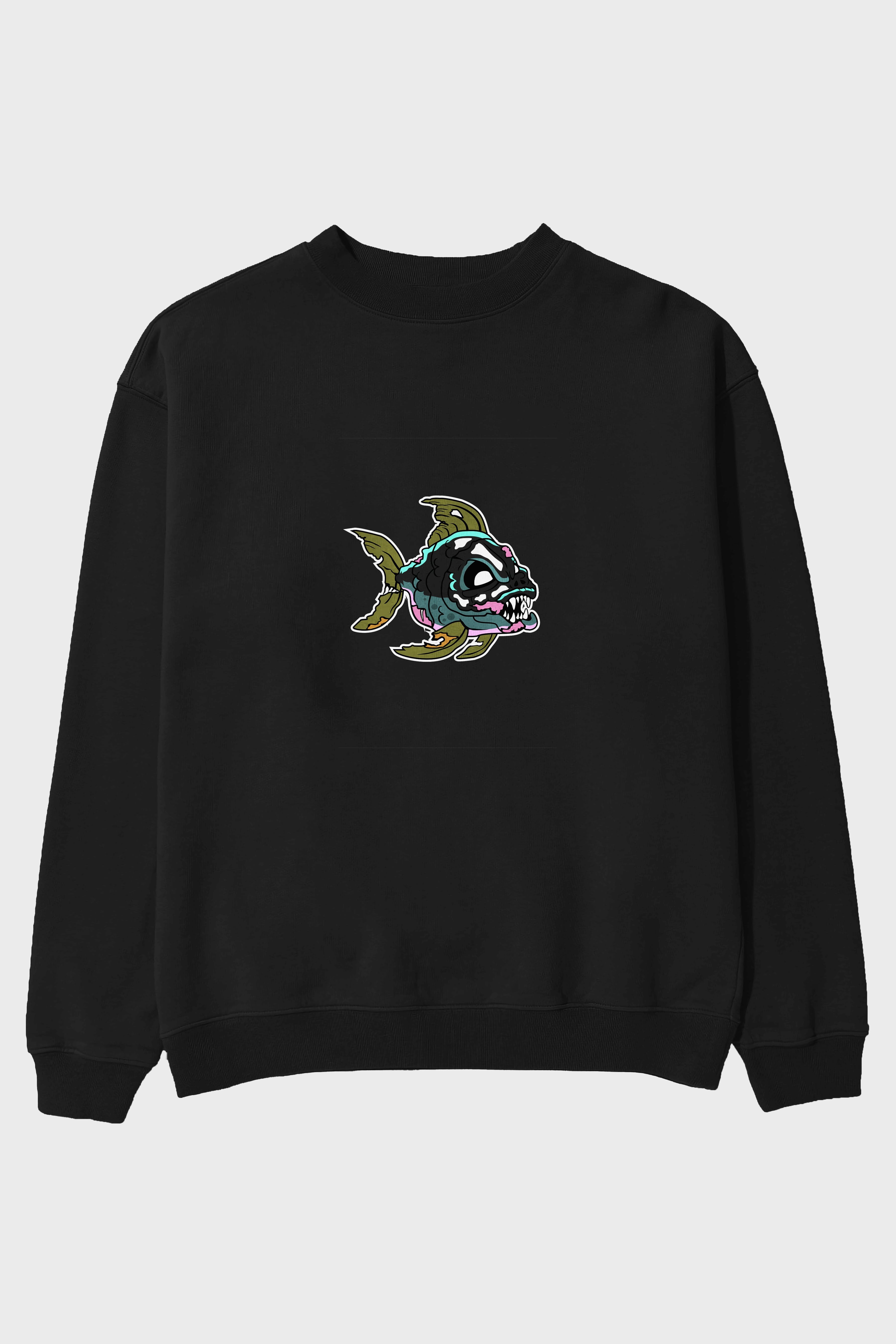 Fish Monster Ön Baskılı Oversize Sweatshirt Erkek Kadın Unisex