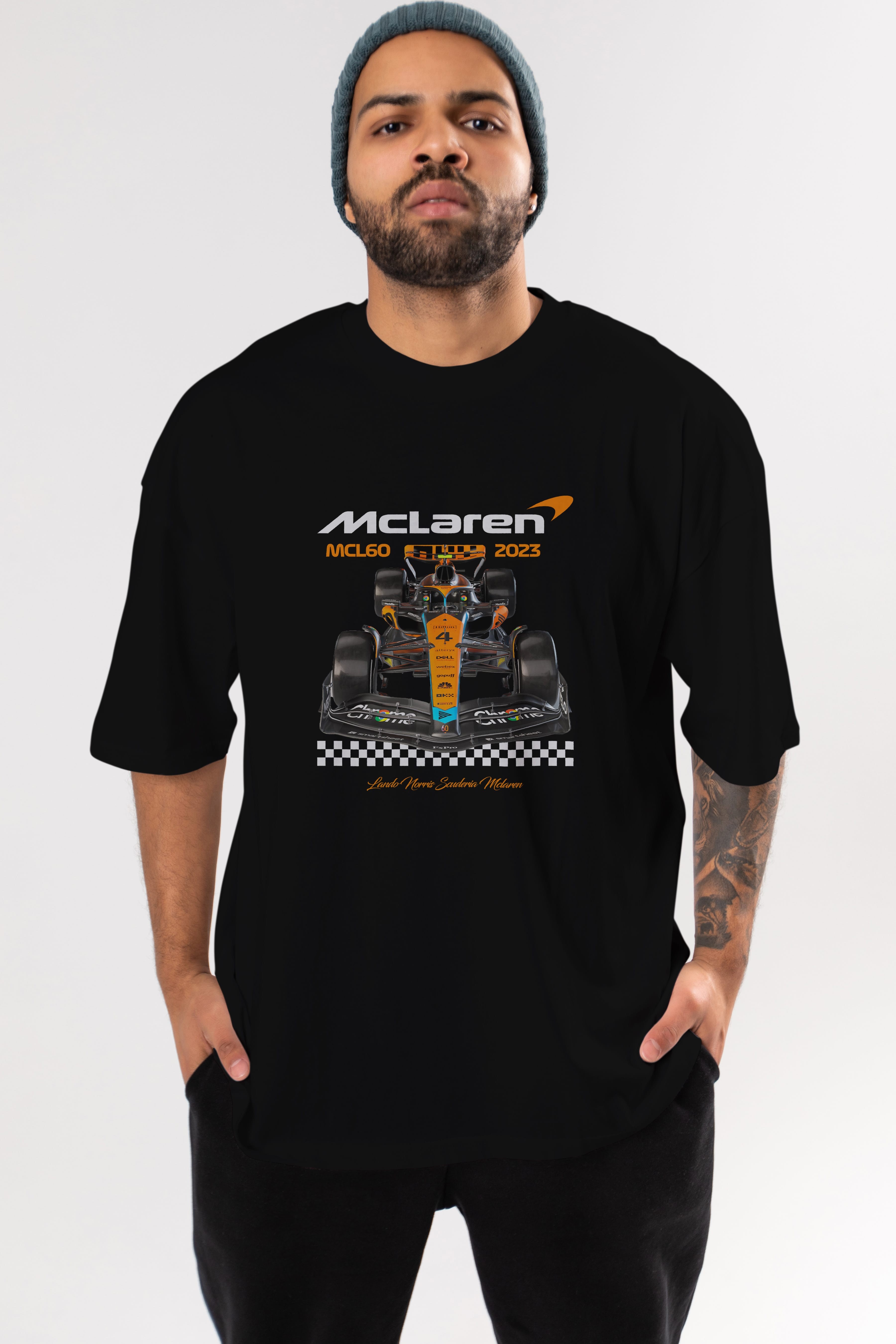 MCLAREN F1 Ön Baskılı Oversize t-shirt Erkek Kadın Unisex %100 Pamuk Bisiklet Yaka tişort