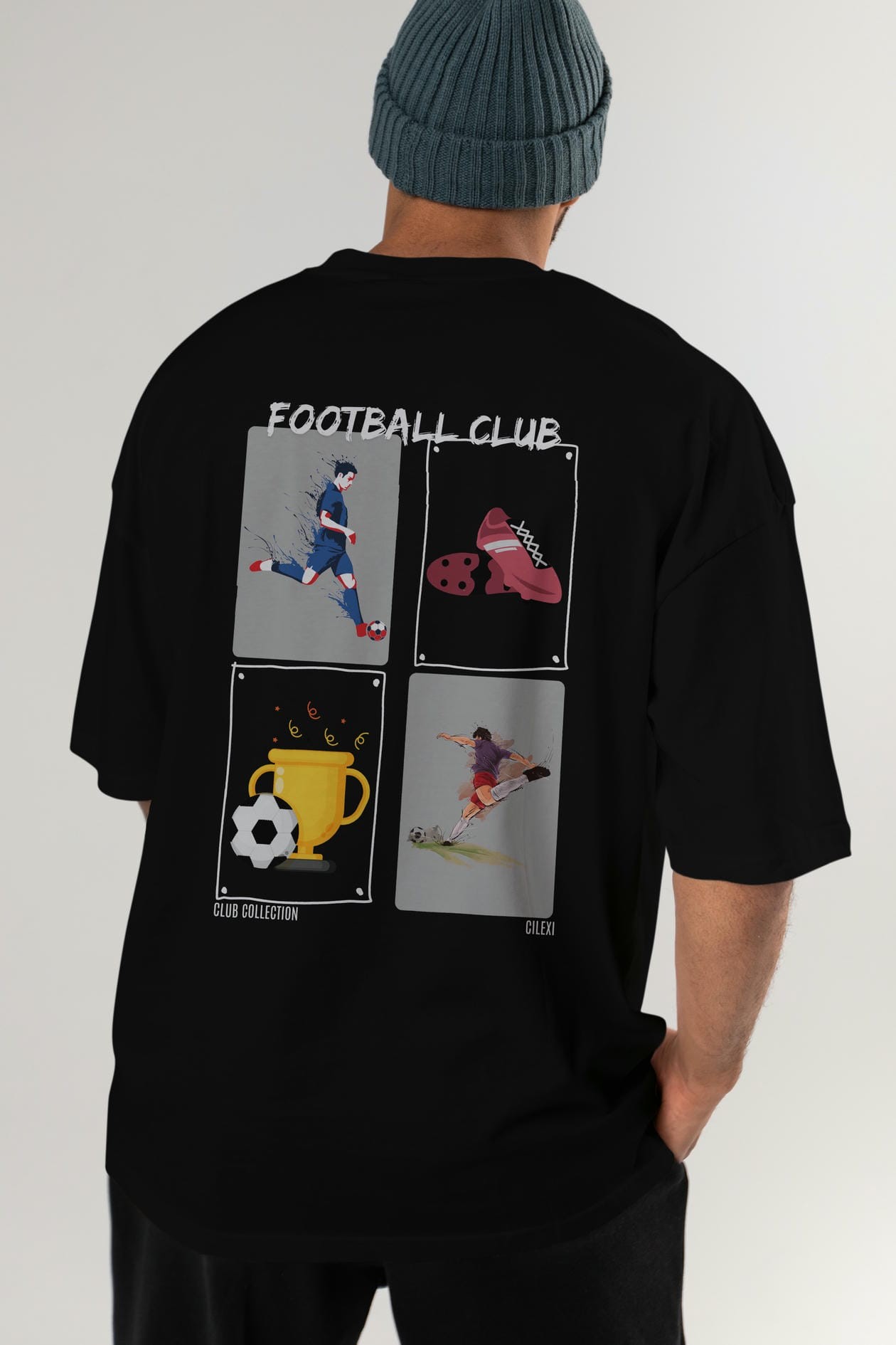 Football Club Arka Baskılı Oversize t-shirt Erkek Kadın %100 Pamuk Bisiklet Yaka tişort