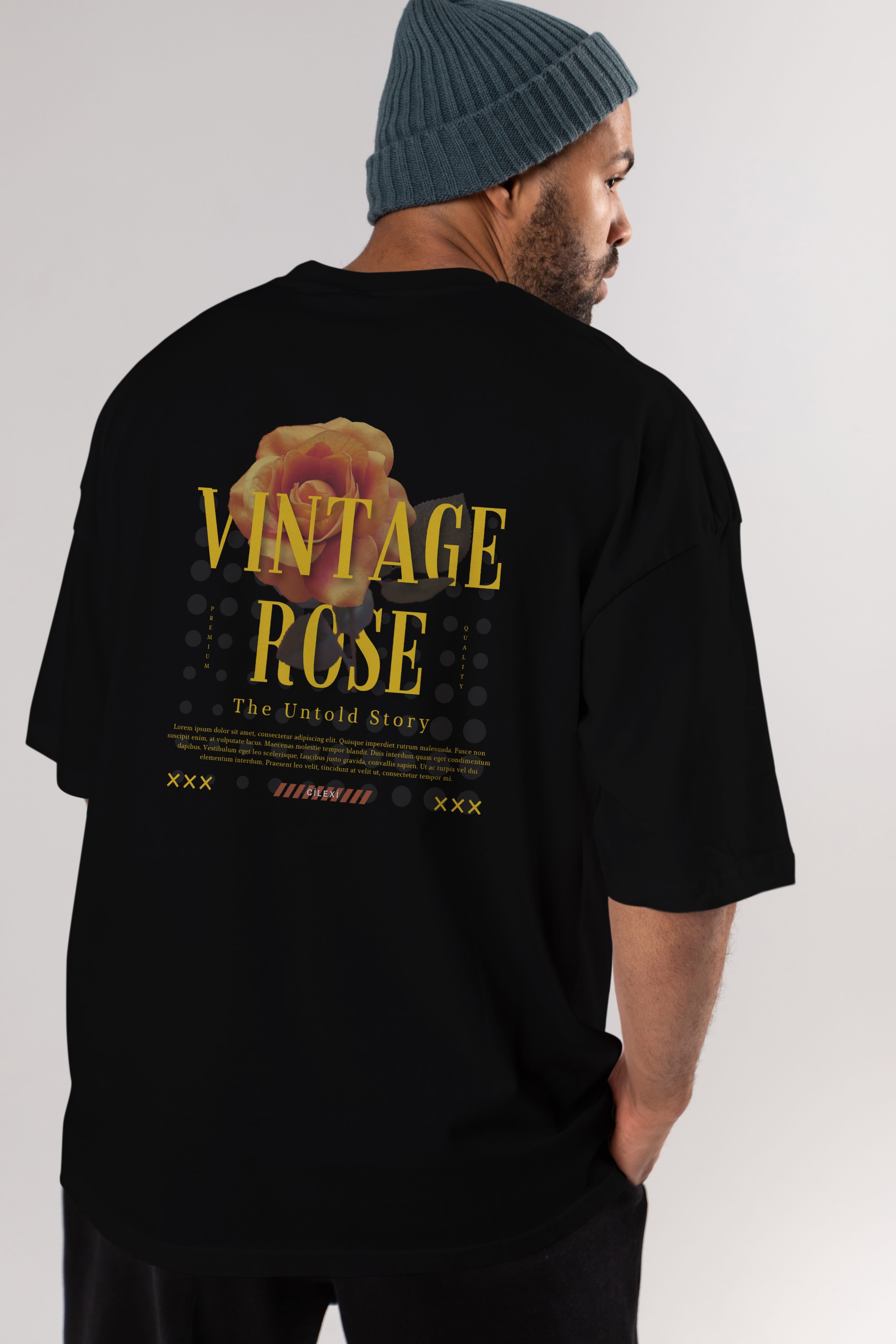 Vintage Rose Yazılı Arka Baskılı Oversize t-shirt Erkek Kadın Unisex