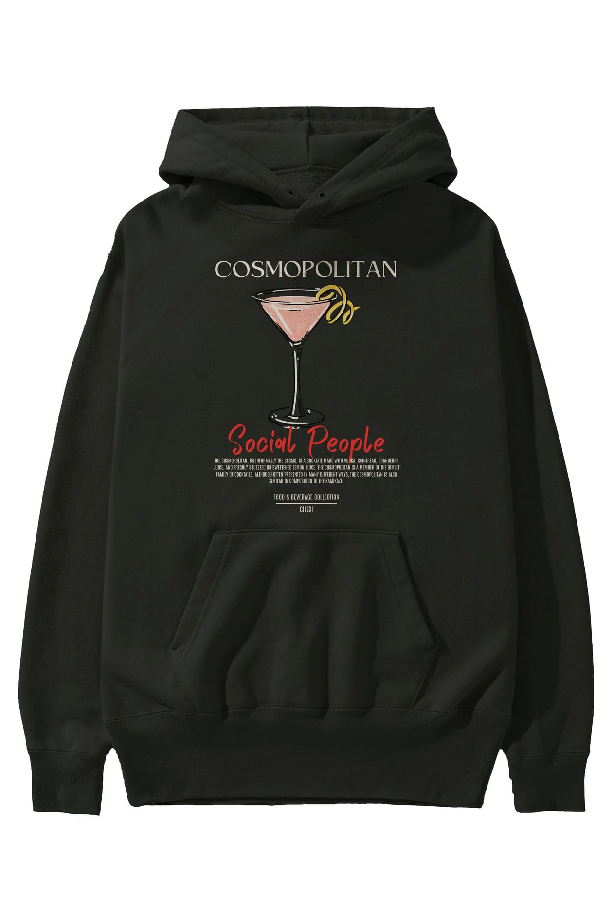Cosmopolitan Kokteyl Ön Baskılı Hoodie Oversize Kapüşonlu Sweatshirt Erkek Kadın