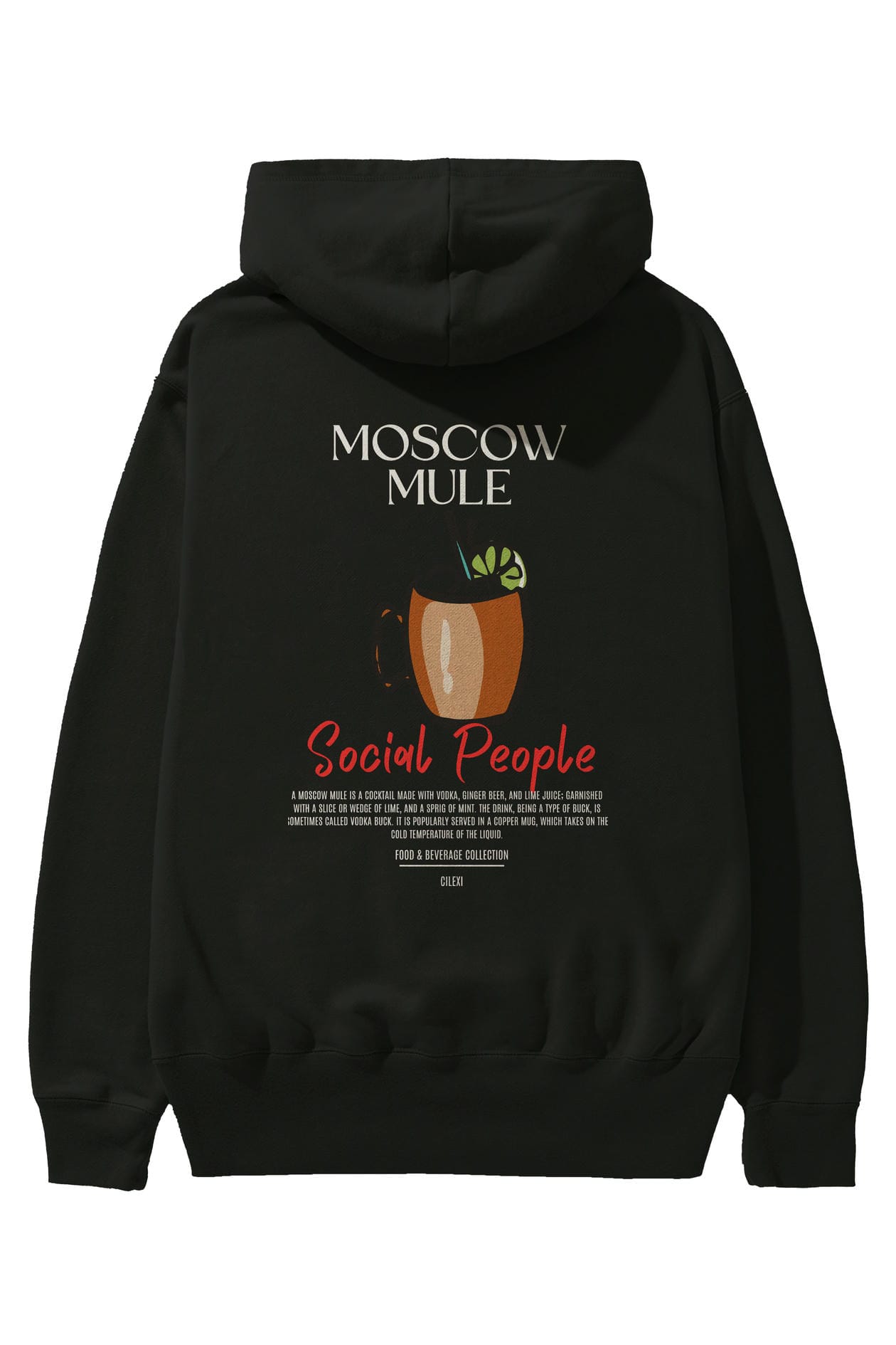 Moscow Mule Kokteyl Arka Baskılı Hoodie Oversize Kapüşonlu Sweatshirt Erkek Kadın