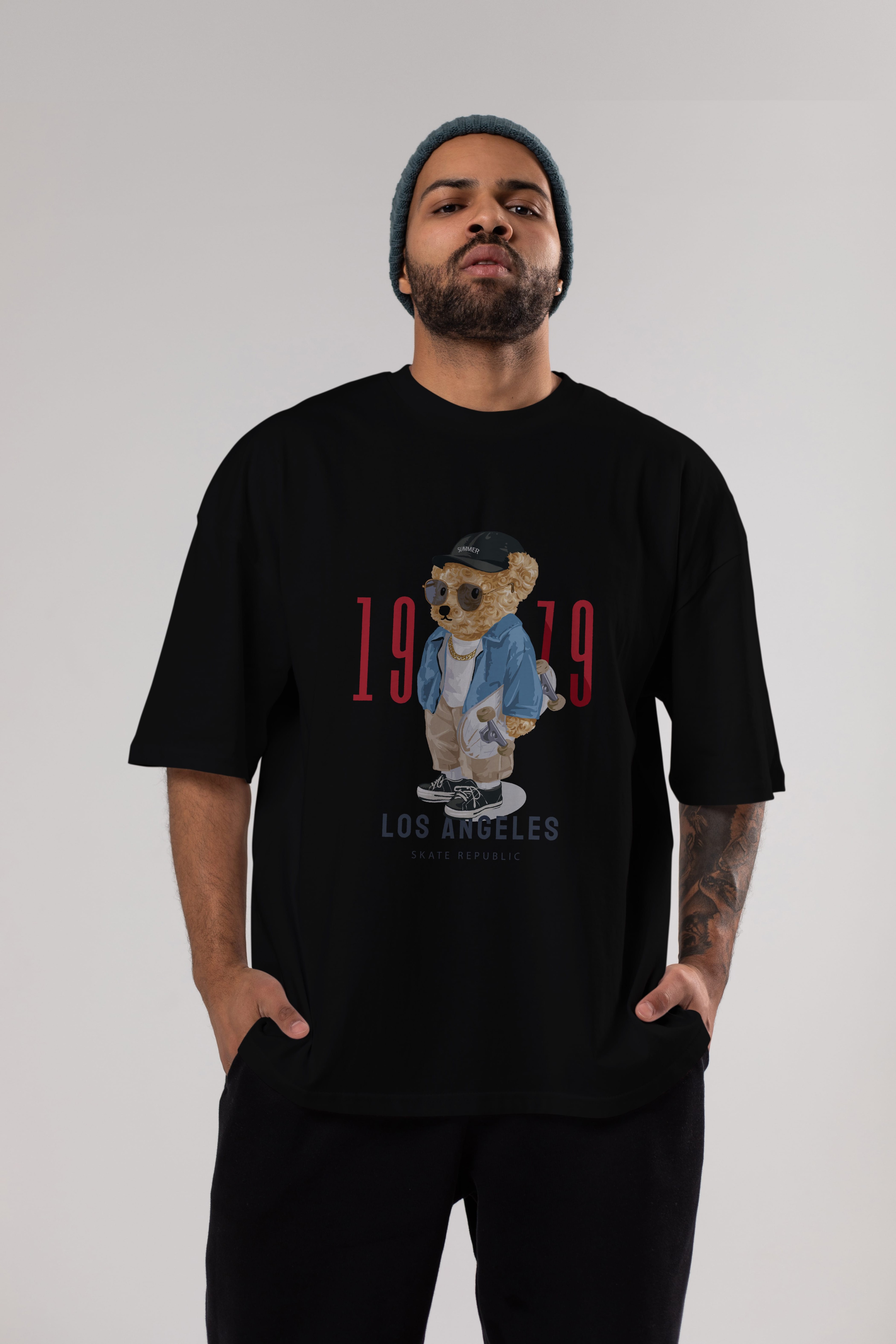 Teddy Bear Los Angeles Ön Baskılı Oversize t-shirt Erkek Kadın Unisex %100 Pamuk