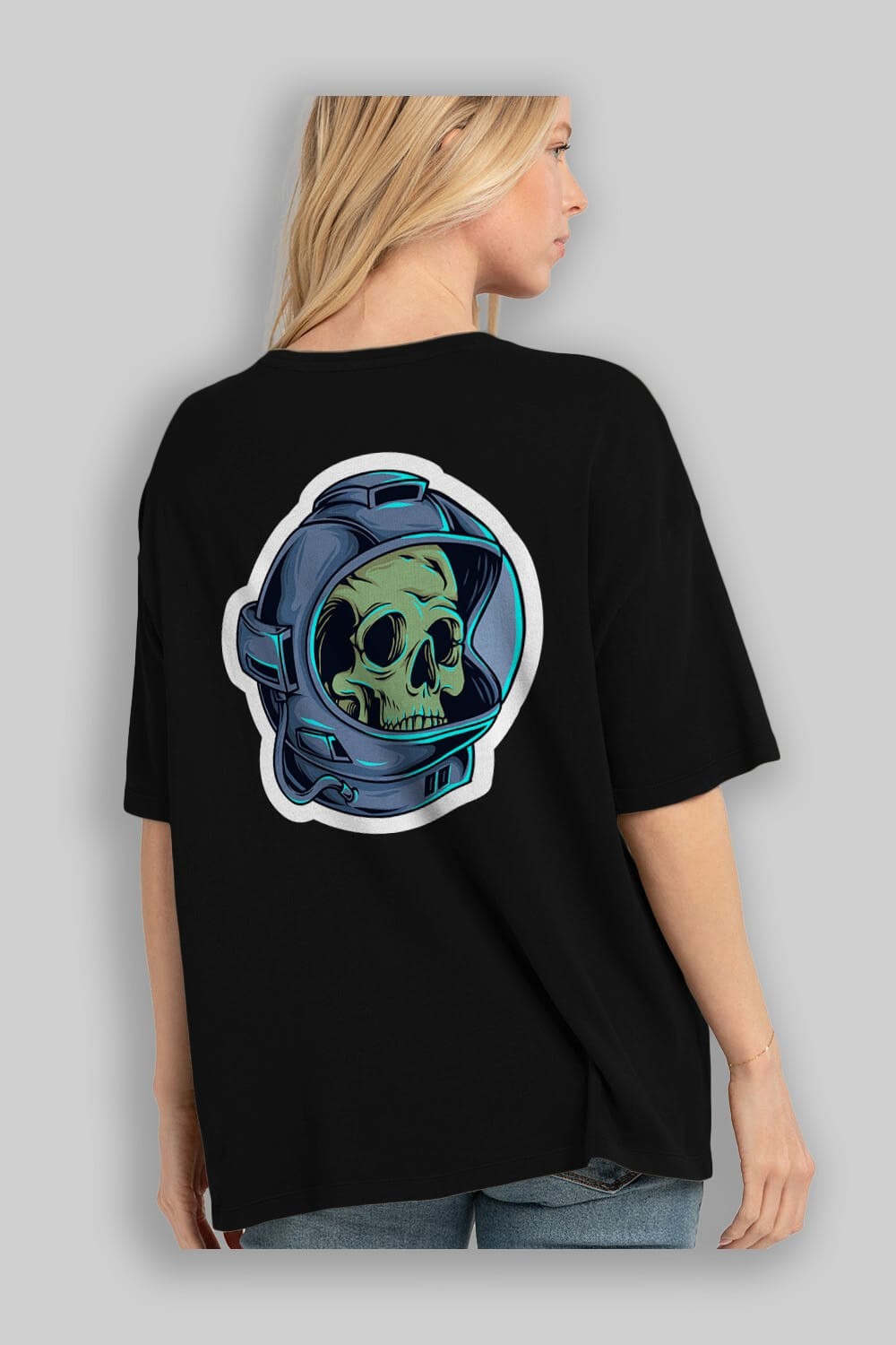 Astroskull Sticker Arka Baskılı Oversize t-shirt Erkek Kadın Unisex