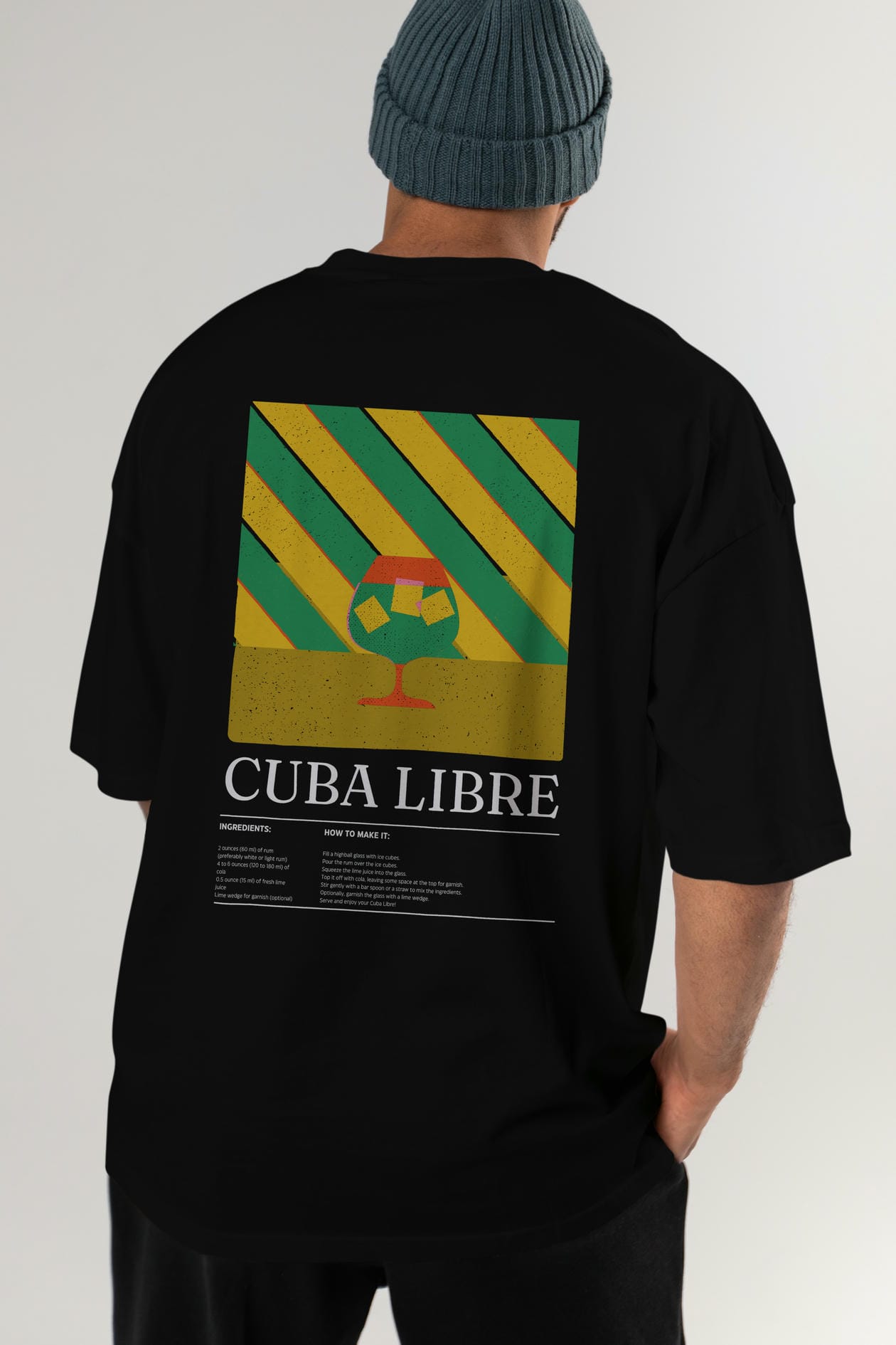 Cuba Libre Kokteyl Serisi Arka Baskılı Oversize t-shirt Erkek Kadın %100 Pamuk Bisiklet Yaka tişort
