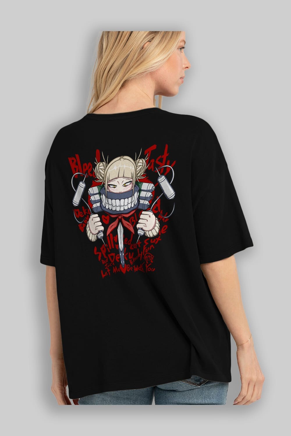 Himiko Toga 1 Anime Arka Baskılı Oversize t-shirt Erkek Kadın Unisex