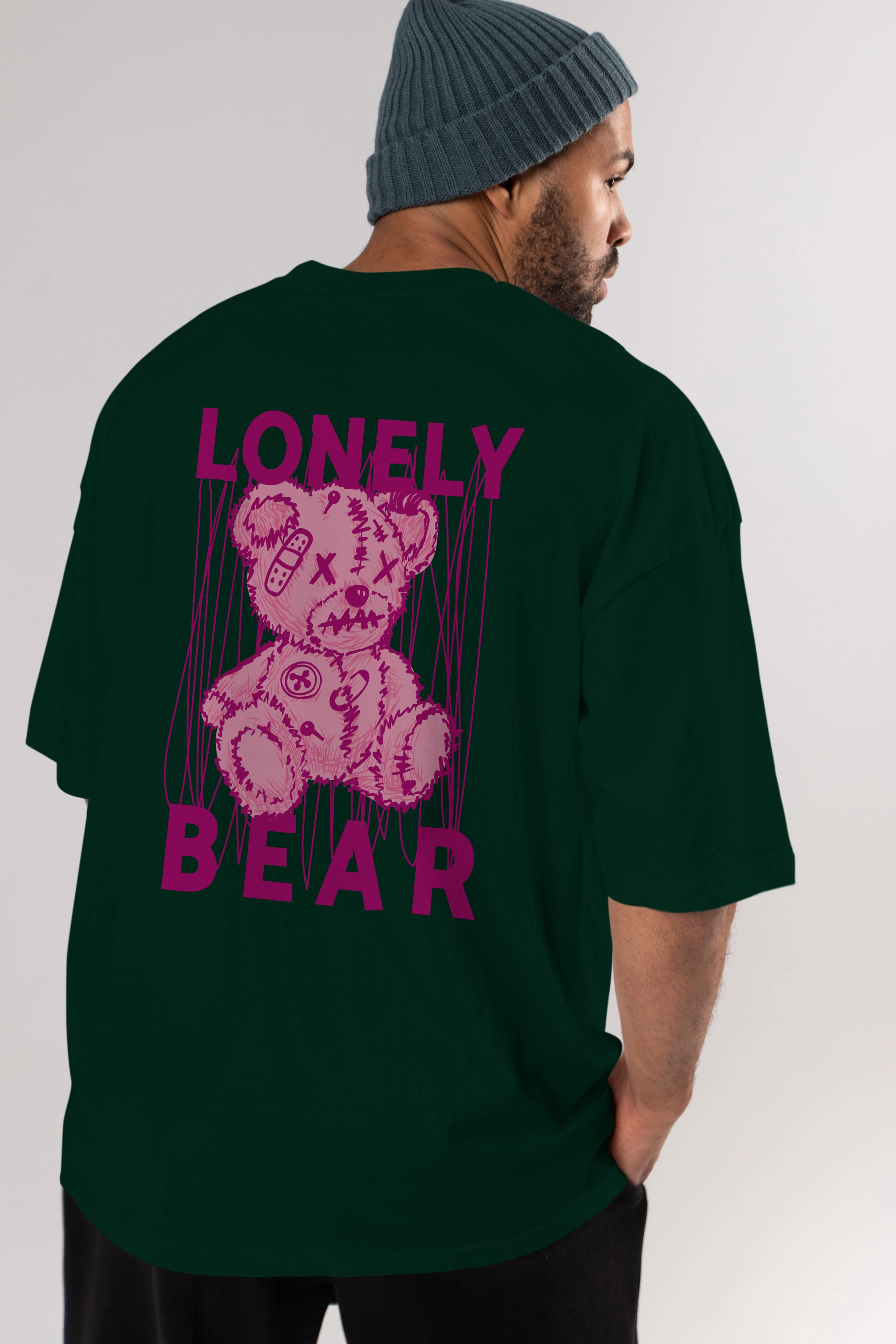 Lonely Bear Arka Baskılı Oversize t-shirt Erkek Kadın Unisex