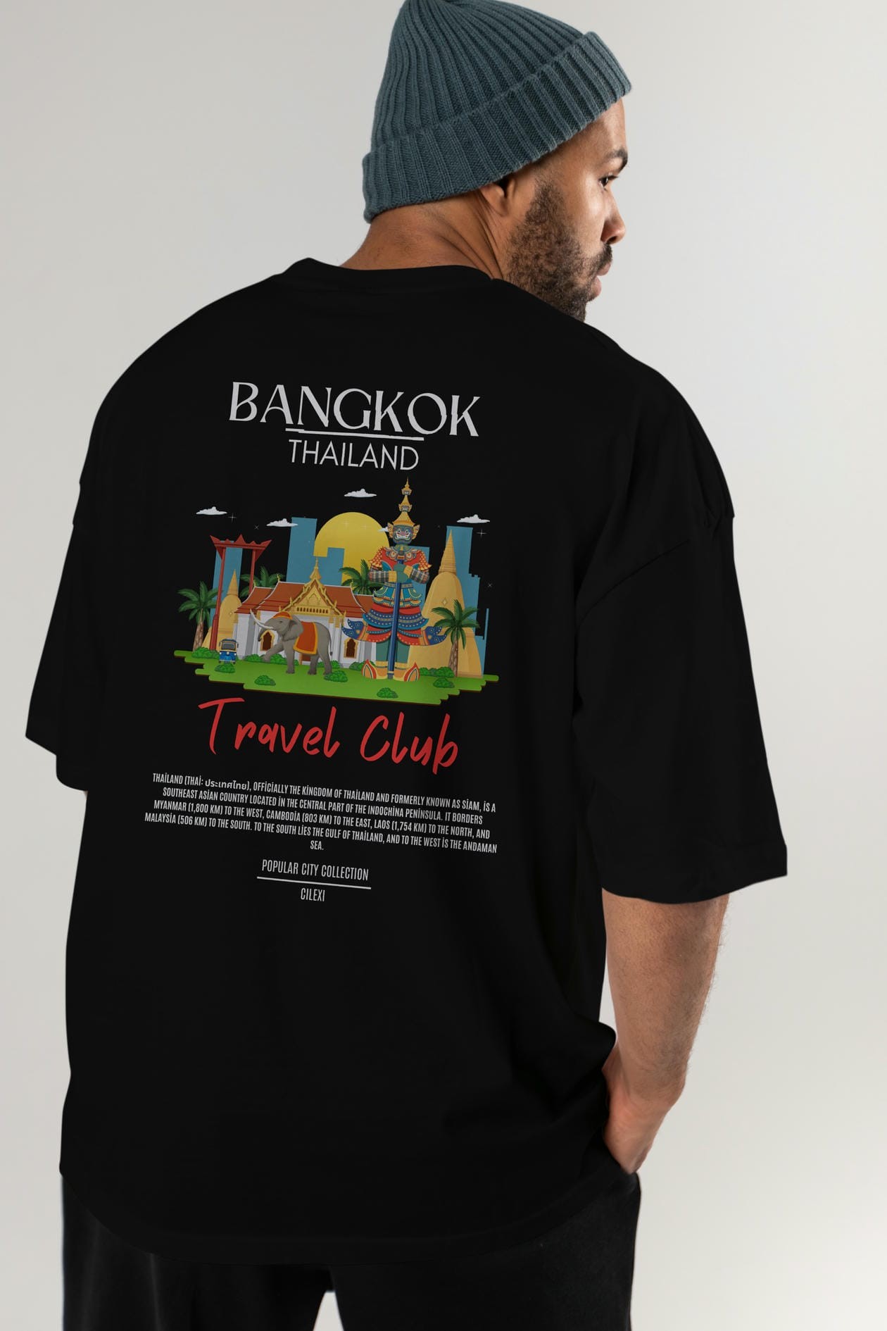 Bangkok Tailand Arka Baskılı Oversize t-shirt Erkek Kadın Pamuk Bisiklet Yaka tişort