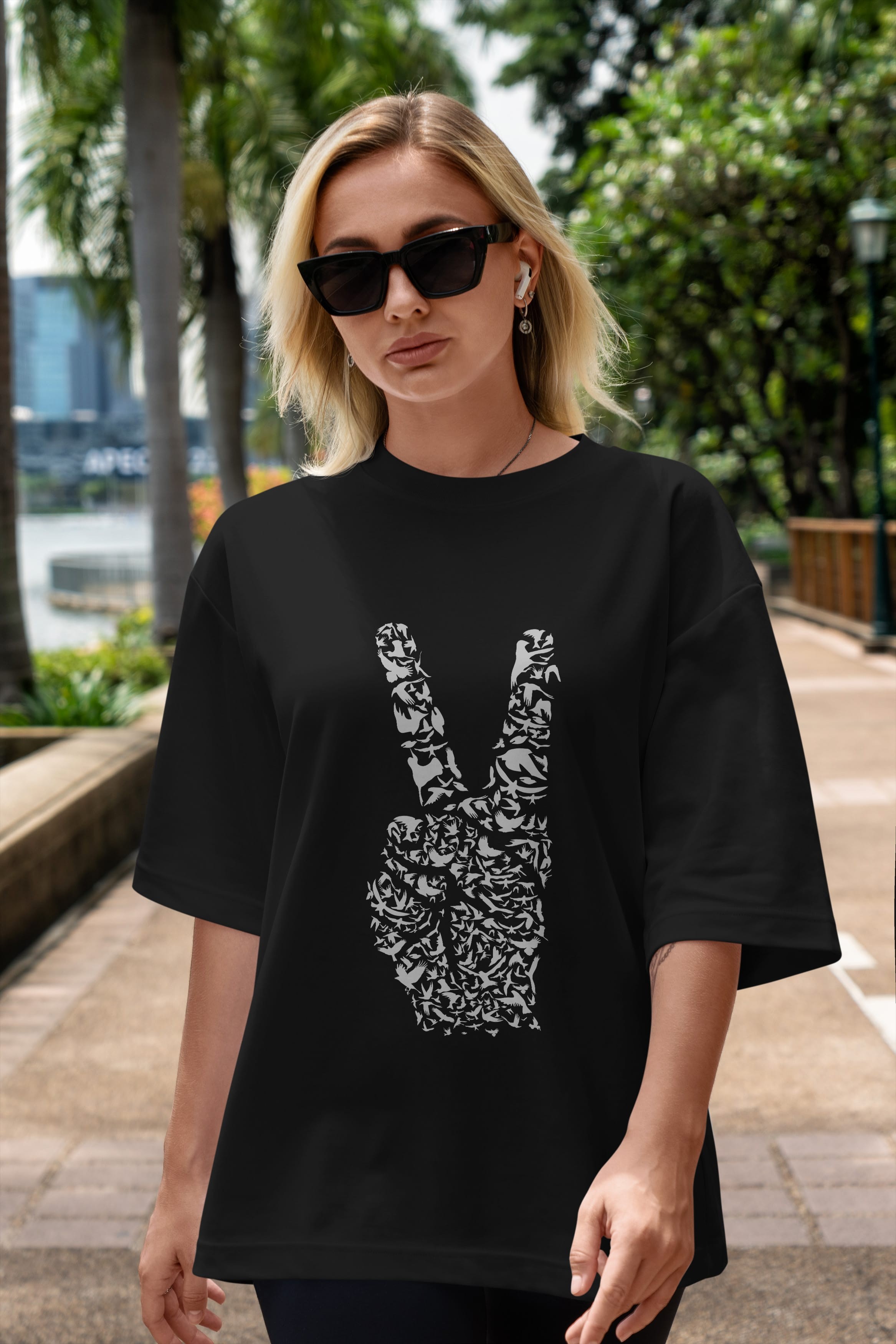 Peace Ön Baskılı Oversize t-shirt %100 pamuk Erkek Kadın Unisex