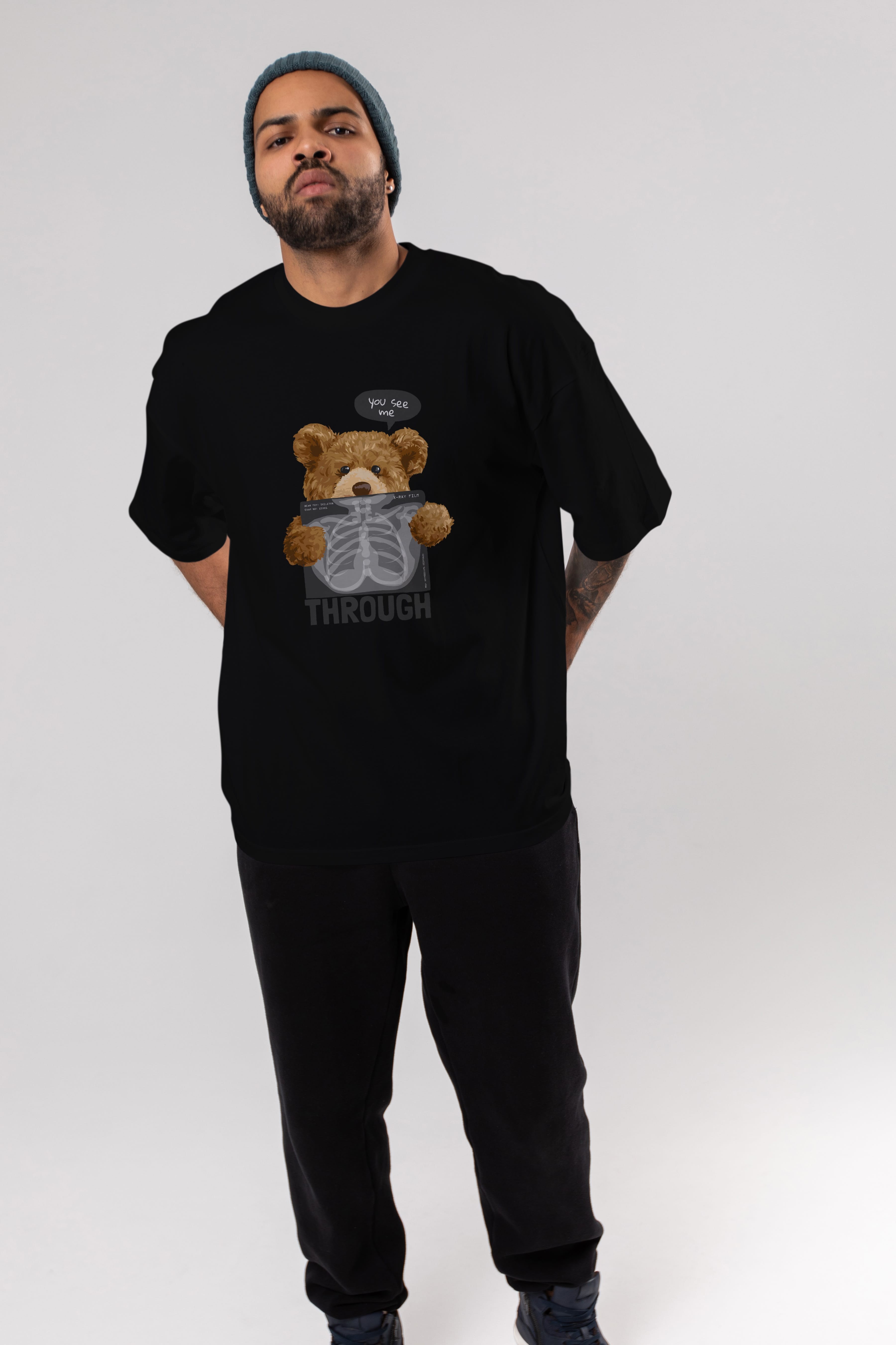 Teddy Bear Trough Ön Baskılı Oversize t-shirt Erkek Kadın Unisex %100 Pamuk