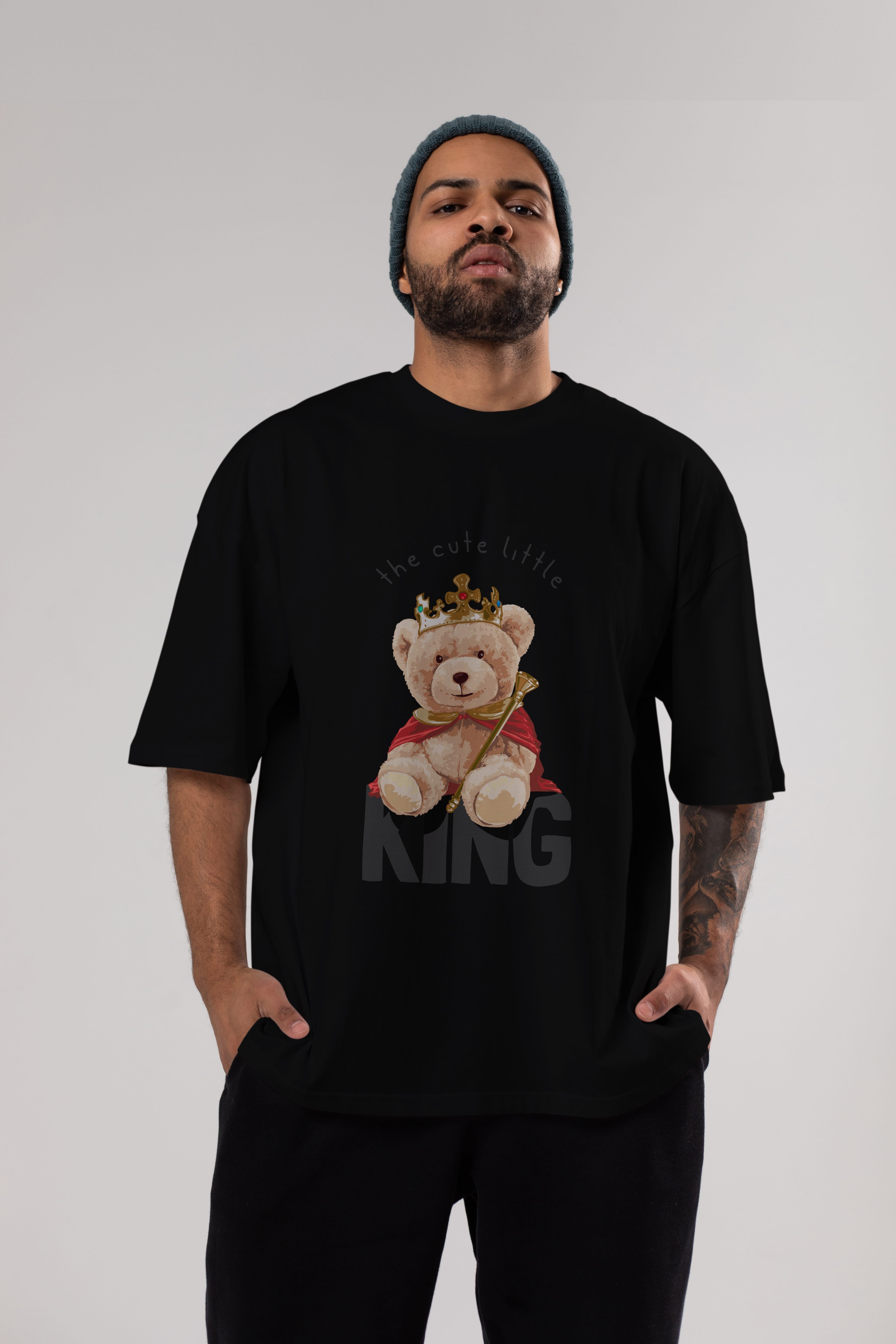 Teddy Bear King Ön Baskılı Oversize t-shirt Erkek Kadın Unisex %100 Pamuk