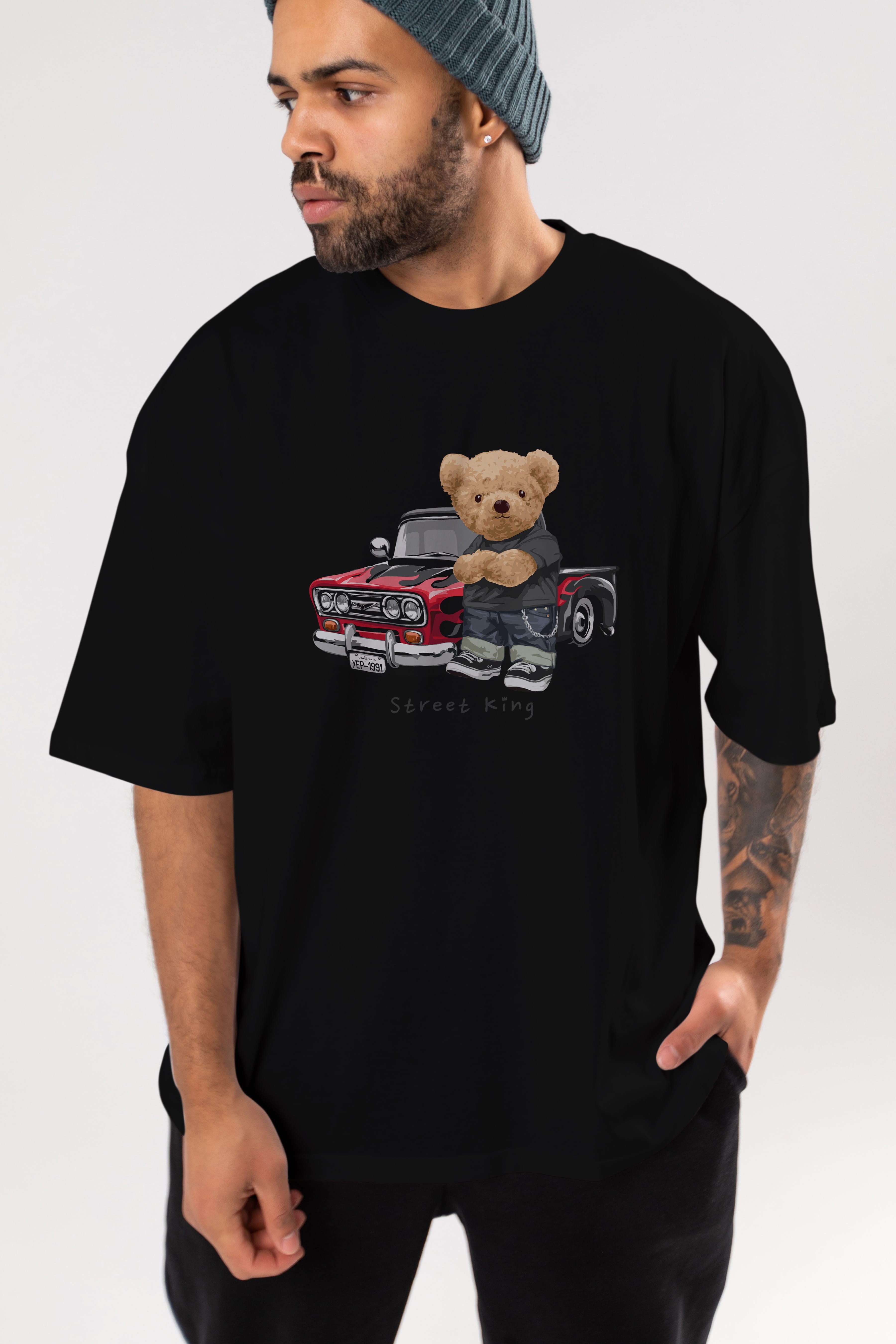 Teddy Bear Street King Ön Baskılı Oversize t-shirt Erkek Kadın Unisex %100 Pamuk