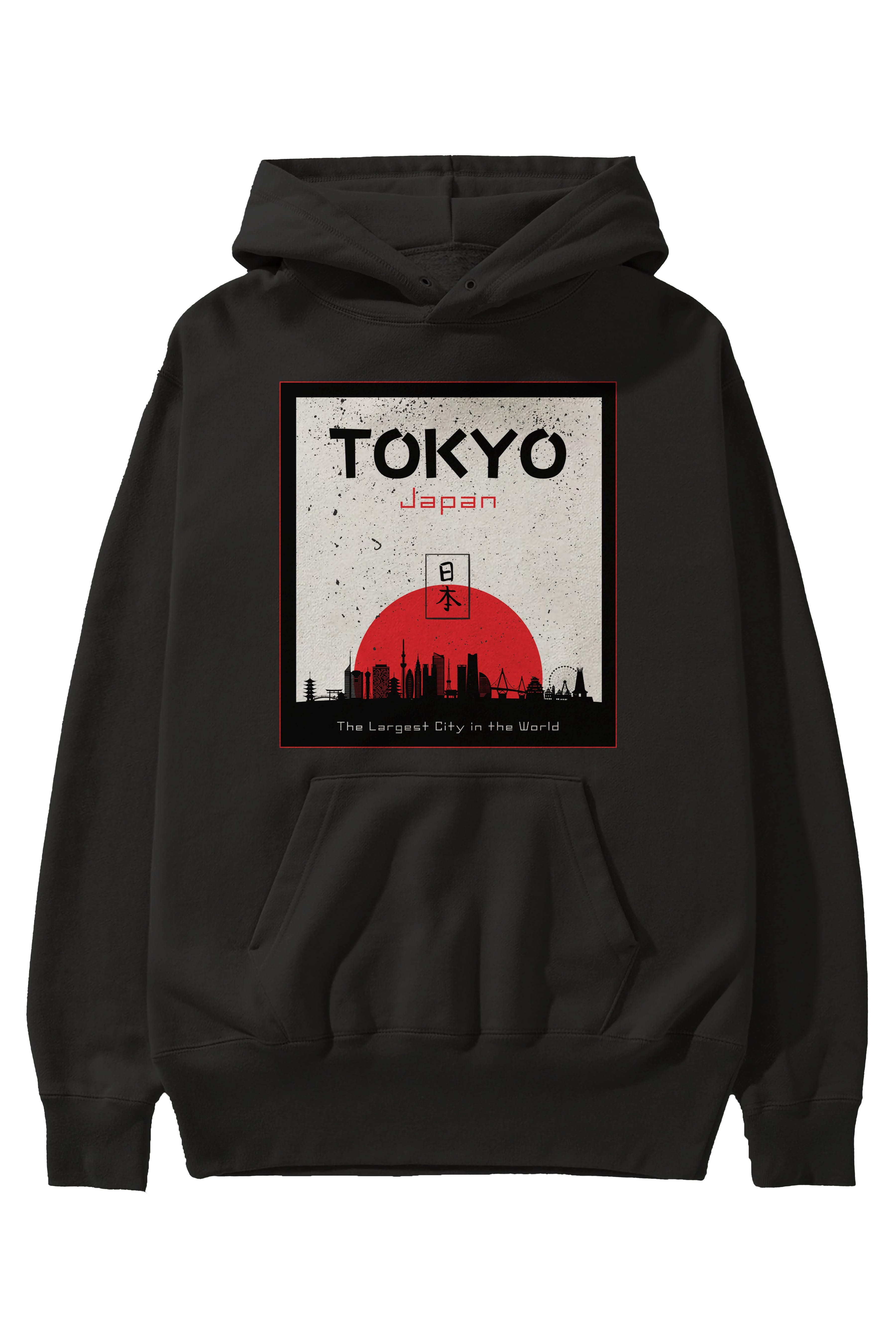 Tokyo Japan Yazılı Ön Baskılı Oversize Hoodie Kapüşonlu Sweatshirt Erkek Kadın Unisex