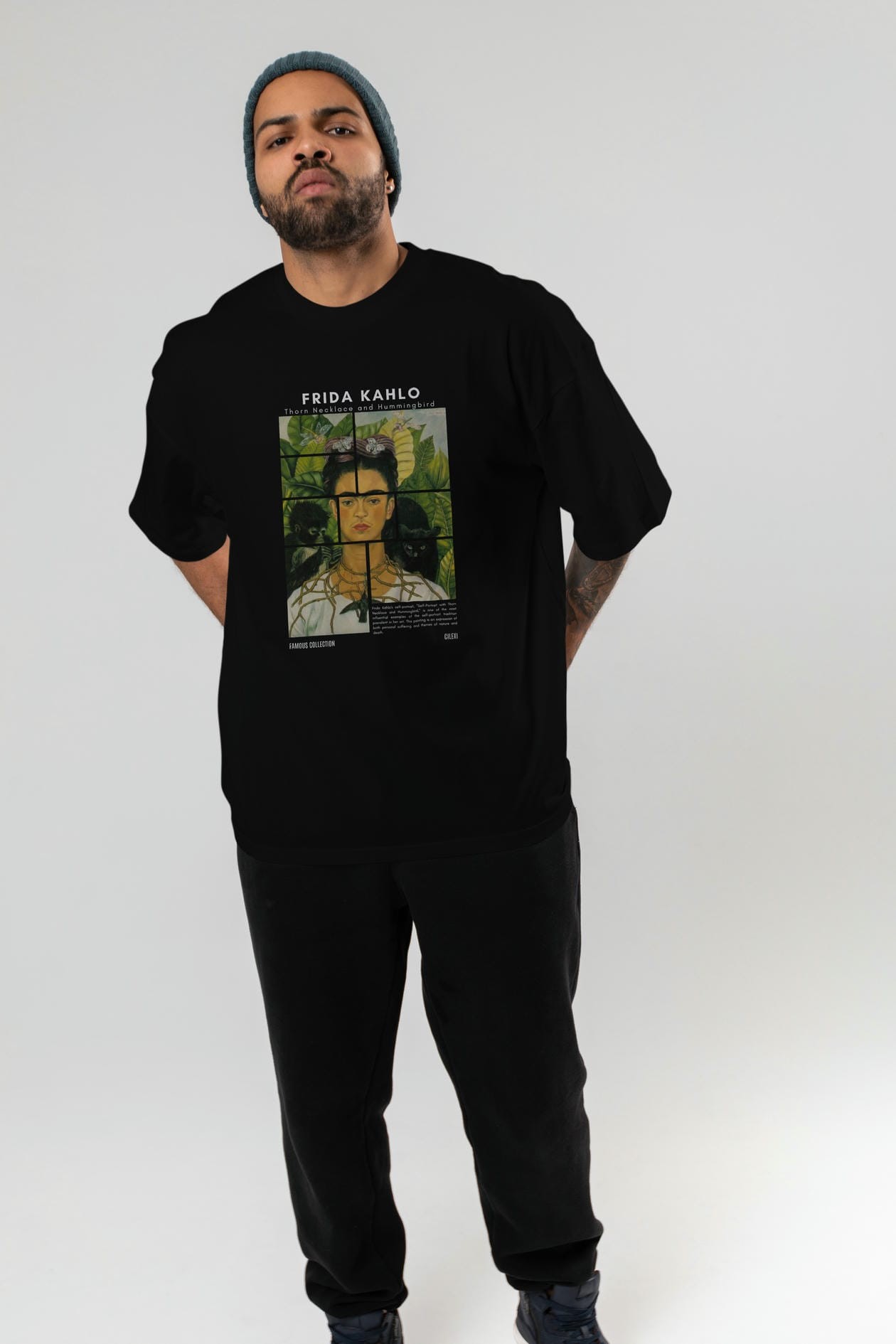 Frida Kahlo ön Baskılı Oversize t-shirt Erkek Kadın Bisiklet Yaka Pamuk tişort