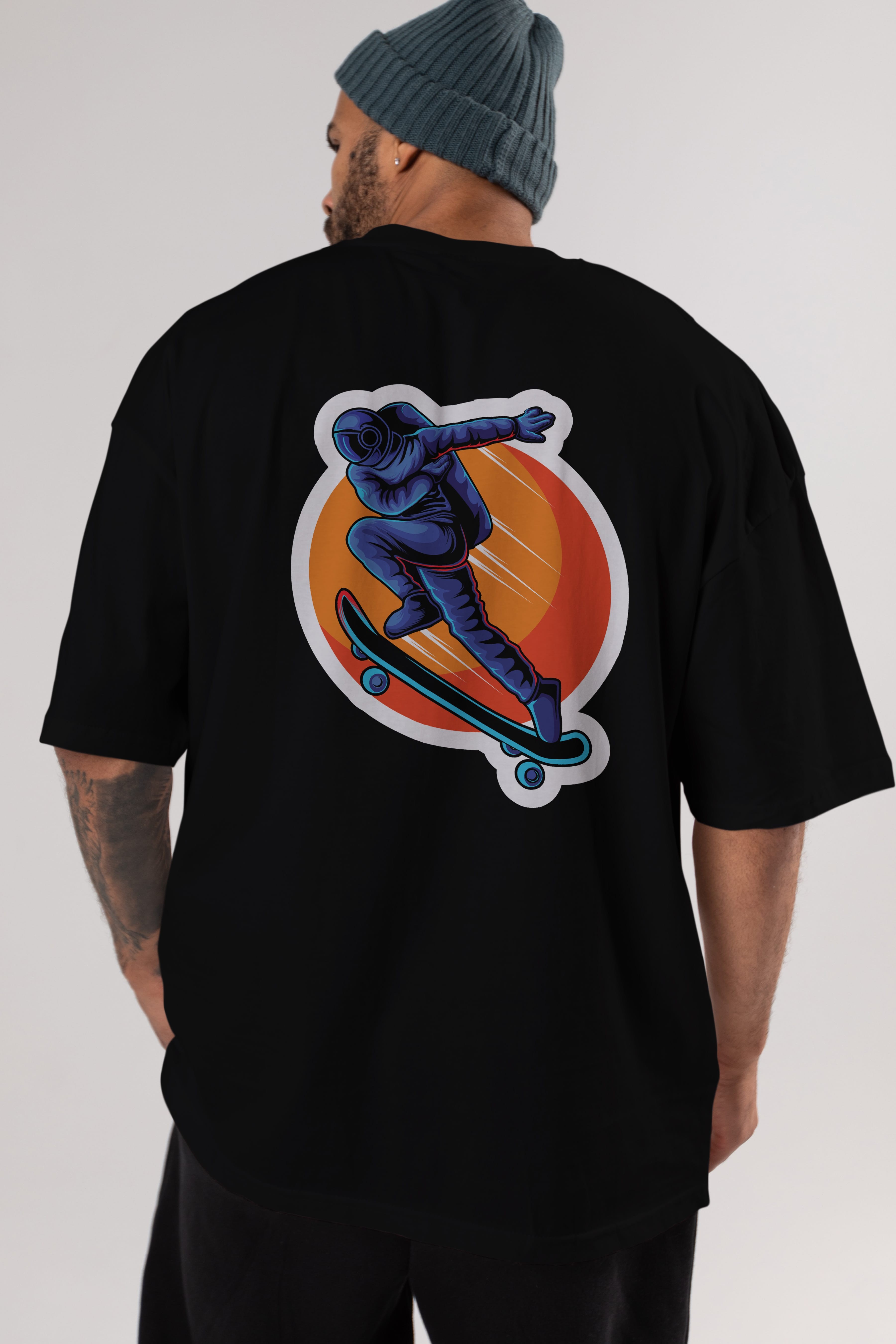 Astroskate Run Sticker Arka Baskılı Oversize t-shirt Erkek Kadın Unisex